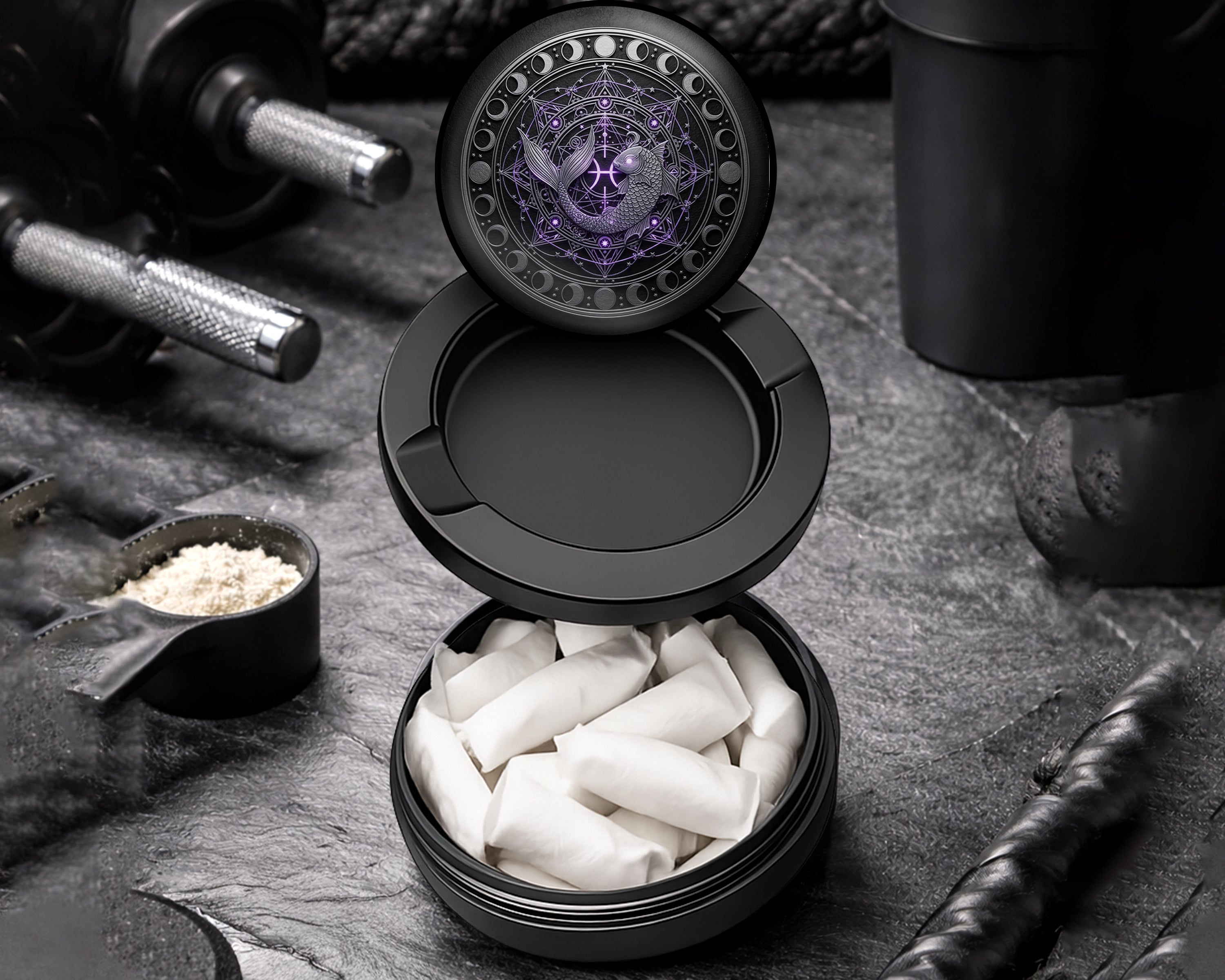 Snus Storage Case Mystic Pisces Moon Mandala Black