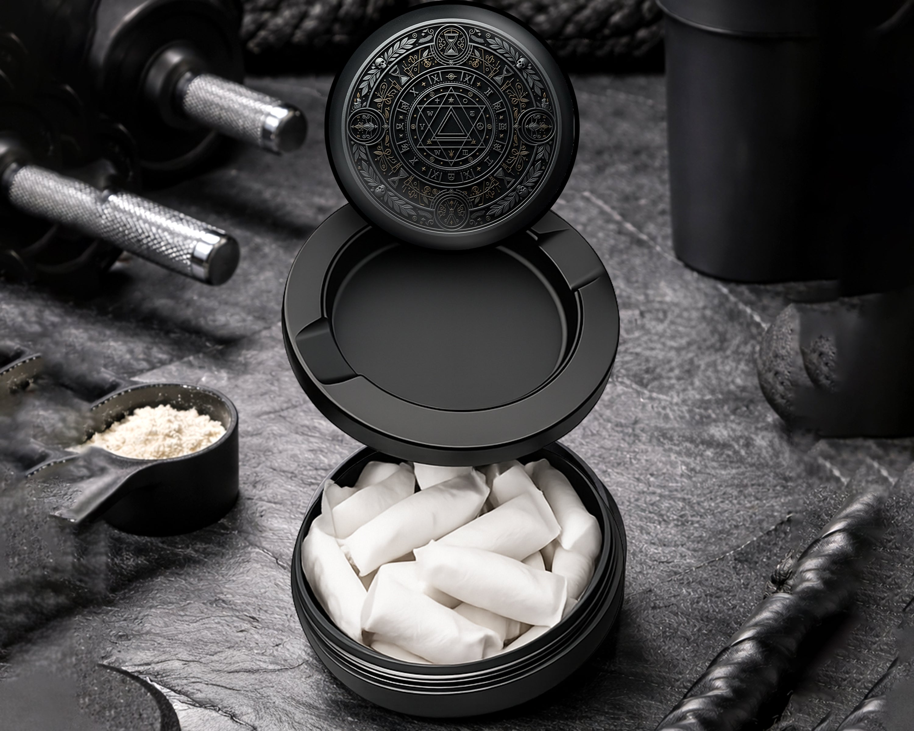 Snus Storage Case Occult Timekeeper Alchemy Seal Black