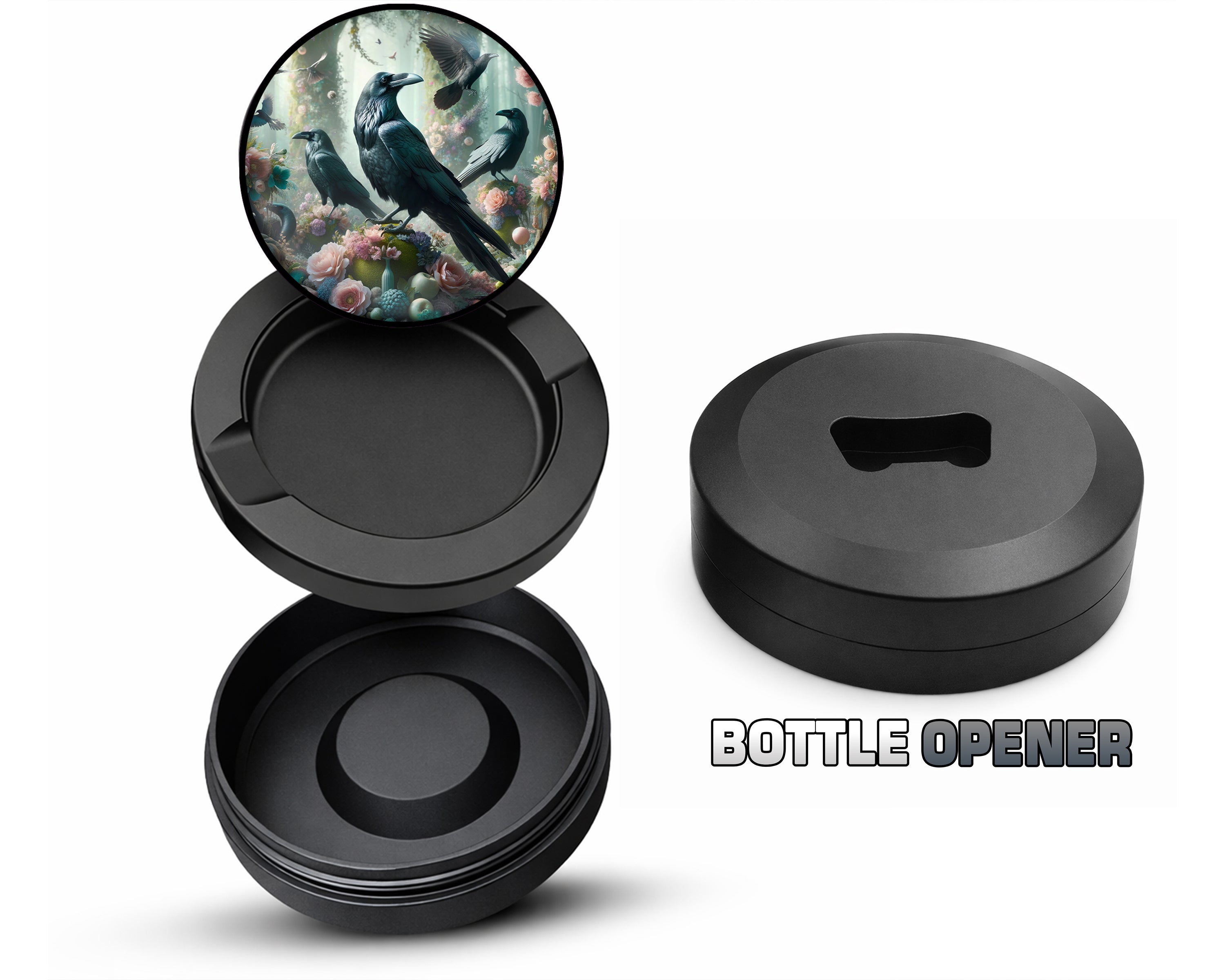 Psychedelic Ravens Goblincore Snus Storage Case Bottle Opener