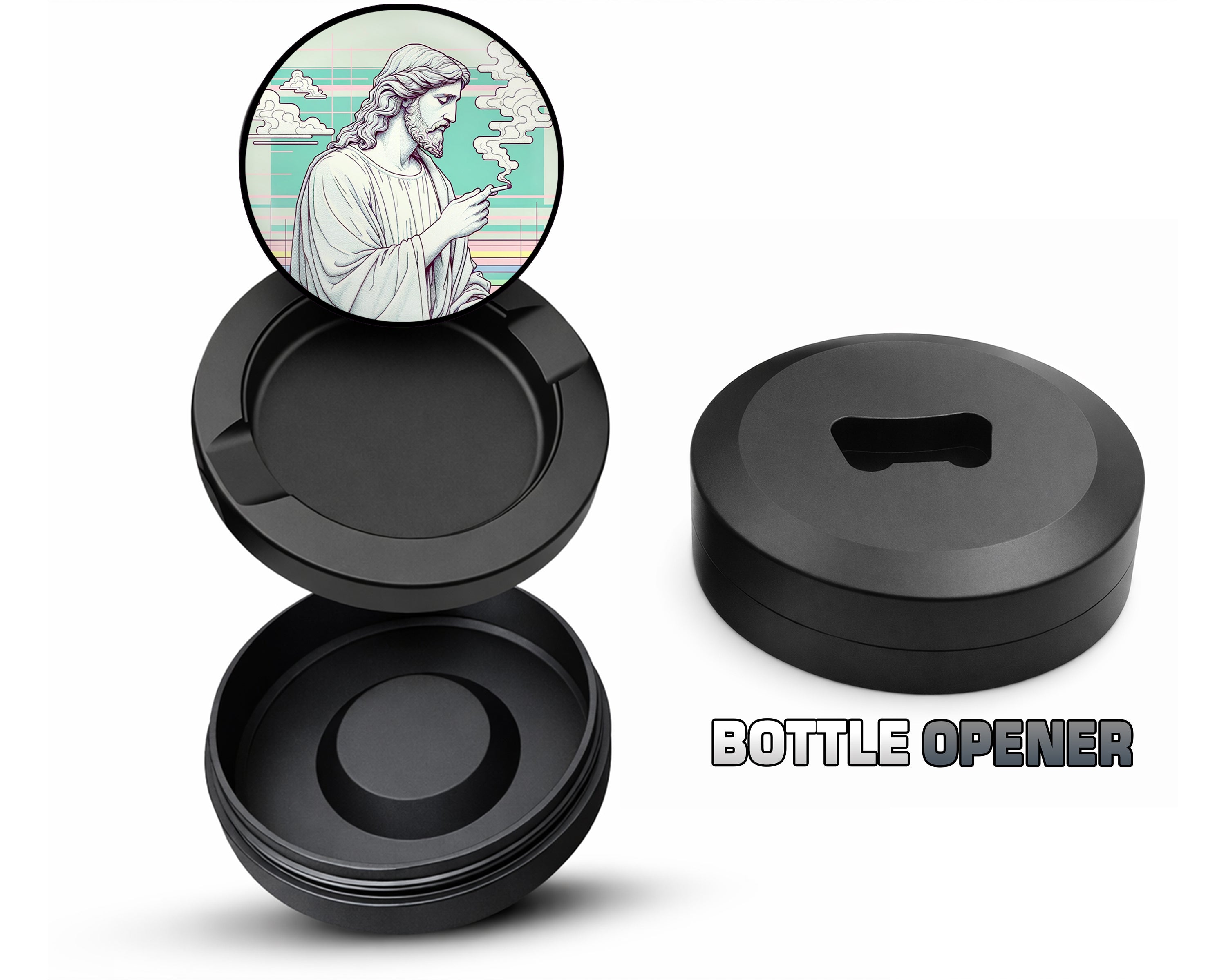 Jesus With Cig Vaporwave Snus Storage Case Bottle Opener