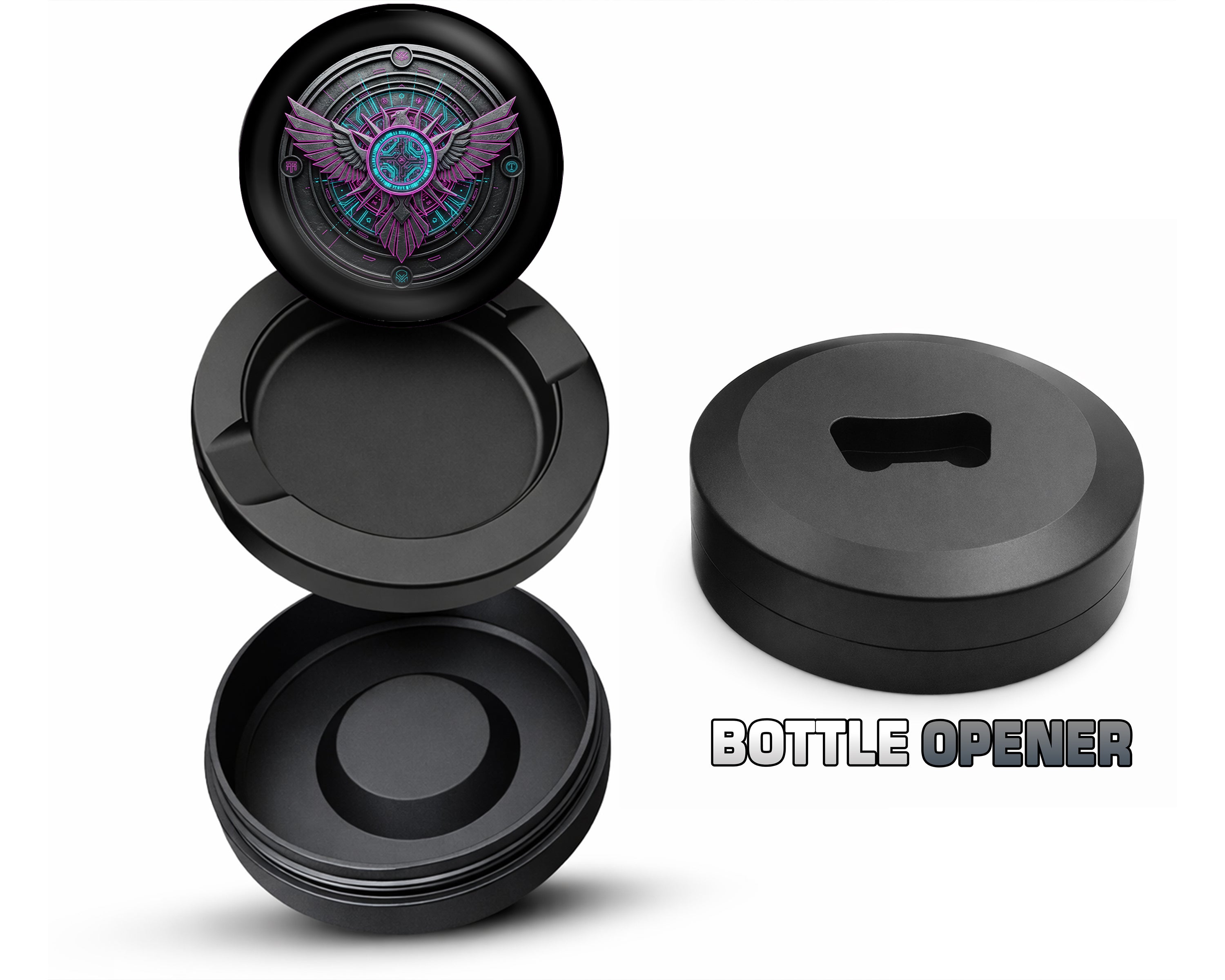 Cyberpunk Winged Circuit Emblem Snus Storage Case Bottle Opener