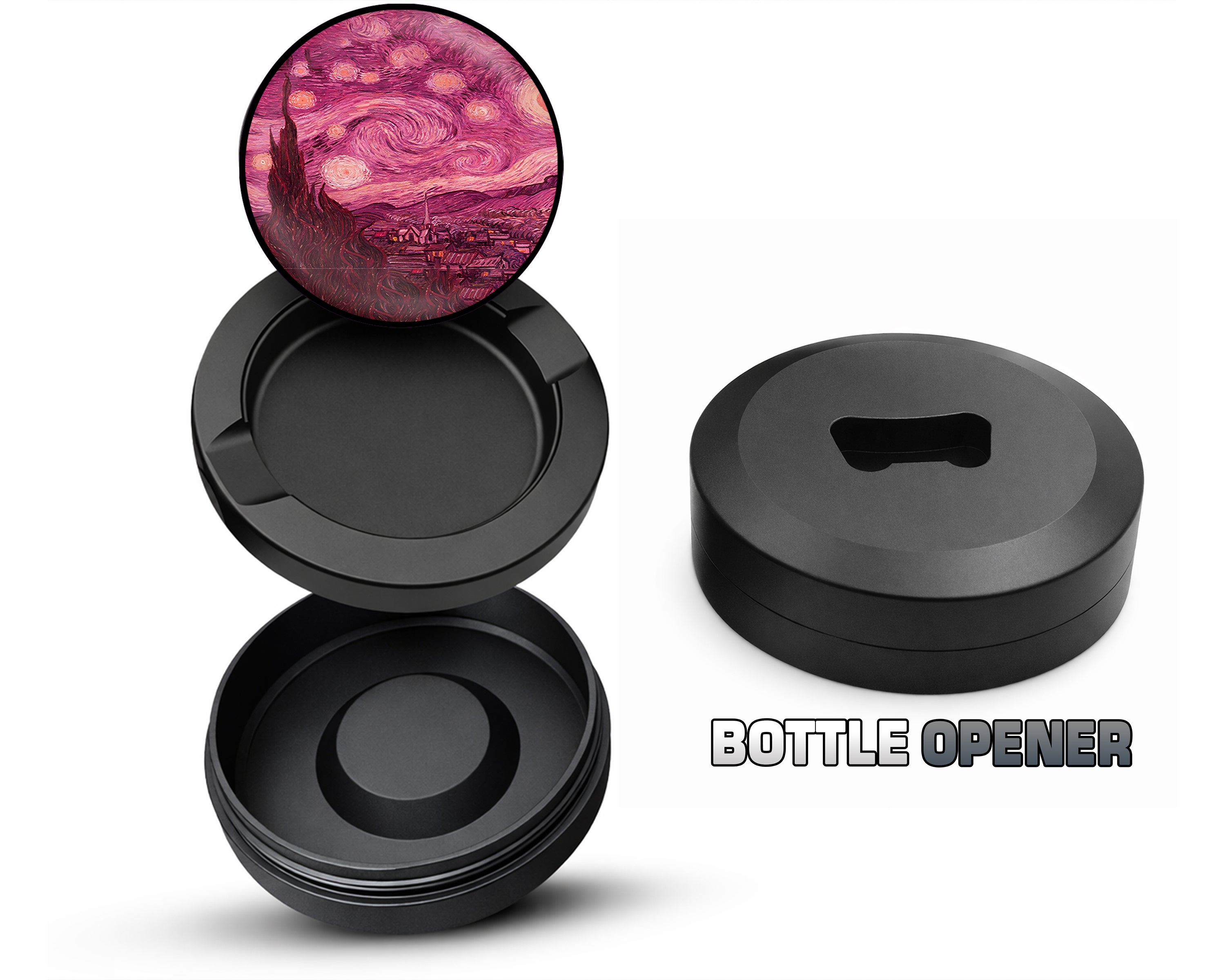 Pink Starry Night Vaporwave Van Gogh Art Snus Storage Case Bottle Opener