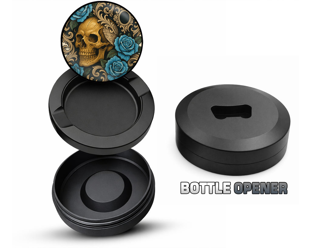 Gothic Skull with Roses and Chains Tattoo Aesthetic Snus Storage Case Bottle Opener