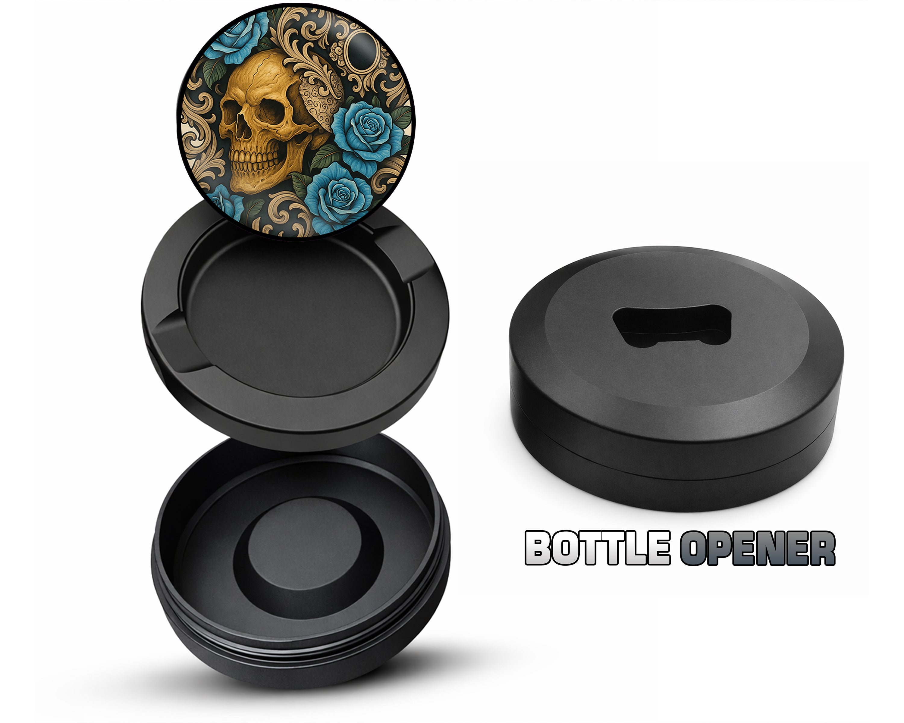 Gothic Skull with Roses and Chains Tattoo Aesthetic Snus Storage Case Bottle Opener