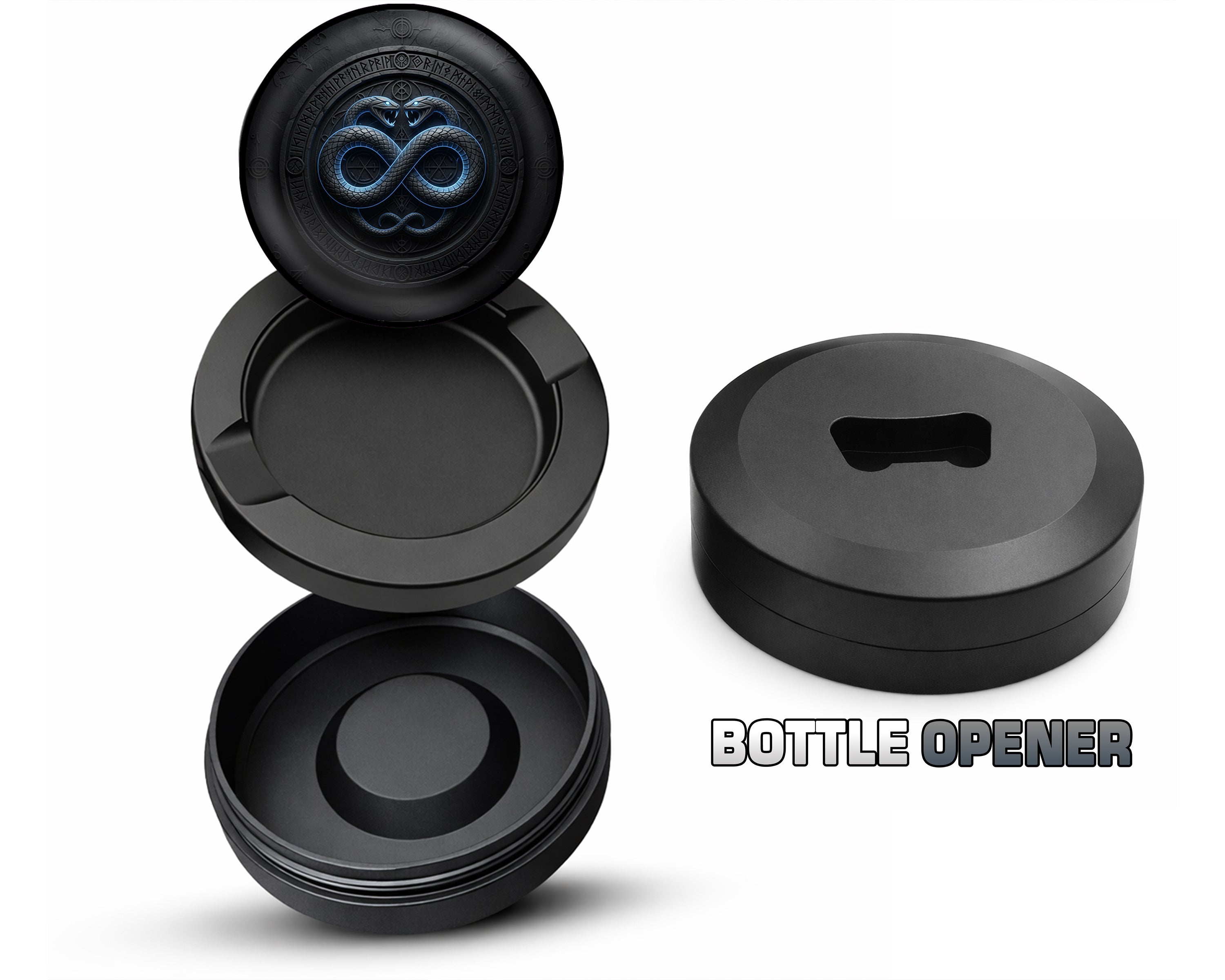 Infinity Serpents Rune Circle Snus Storage Case Bottle Opener