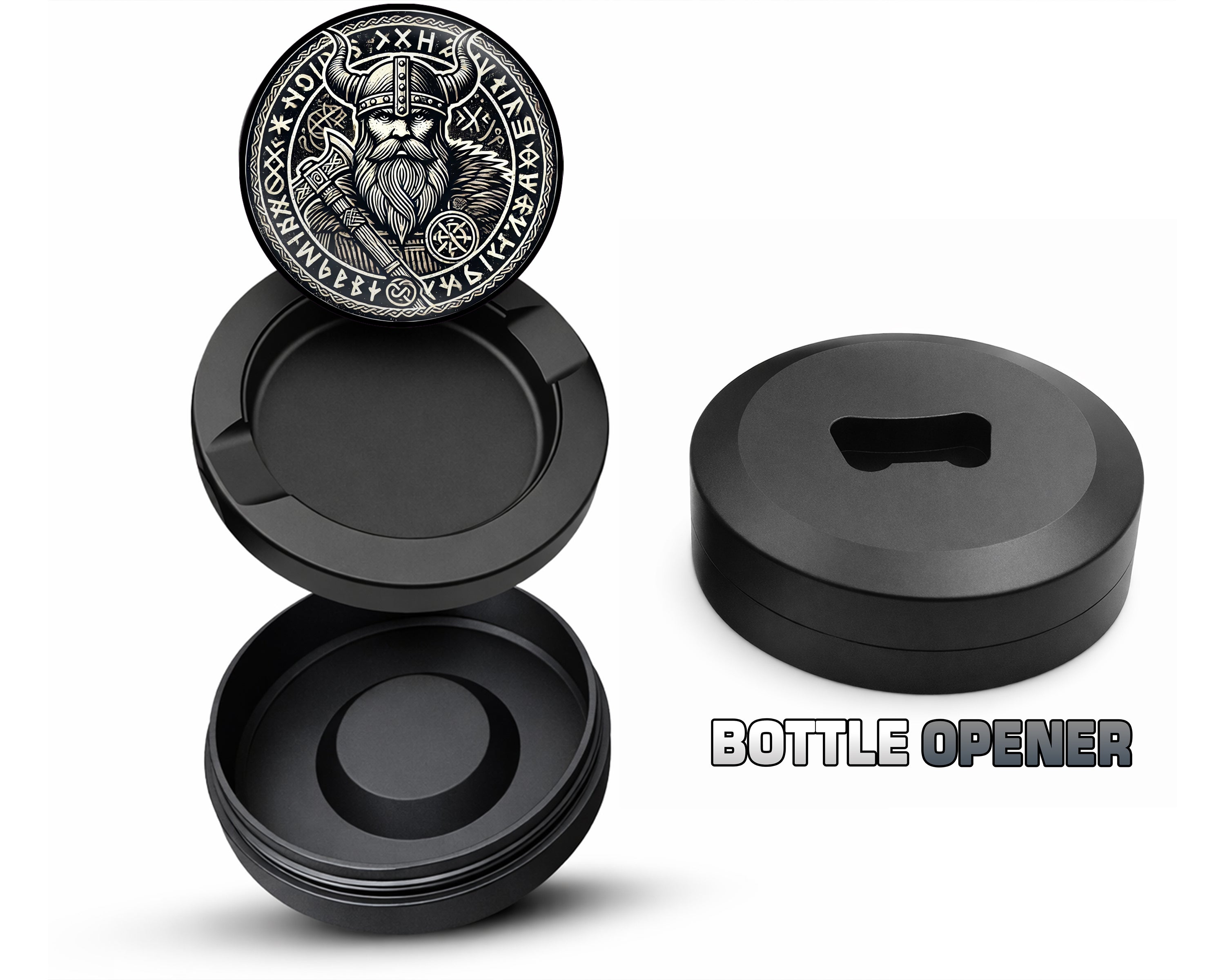 Viking Warrior Axe and Runes Snus Storage Case Bottle Opener