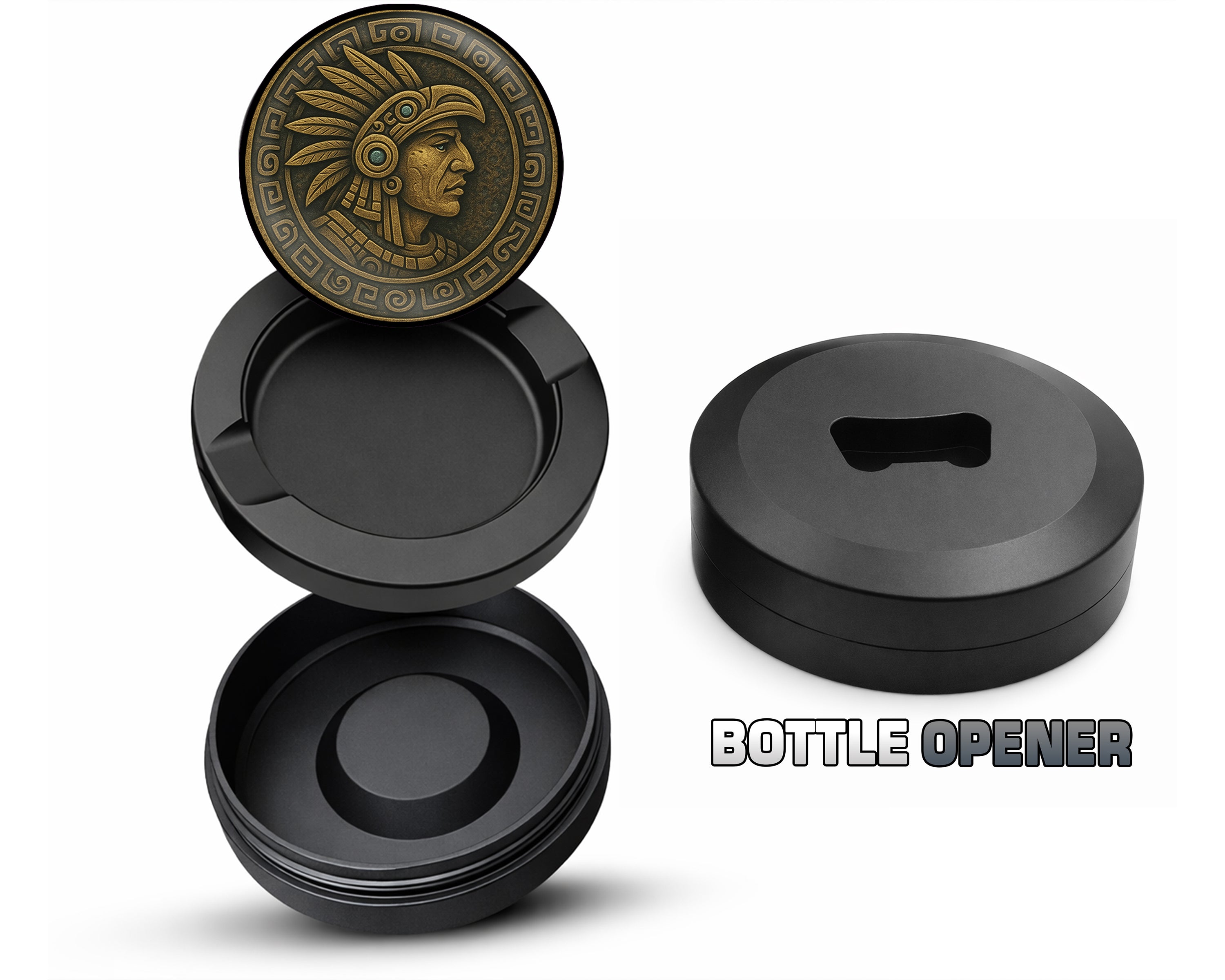 Ancient Mayan Warrior Medallion Art Snus Storage Case Bottle Opener