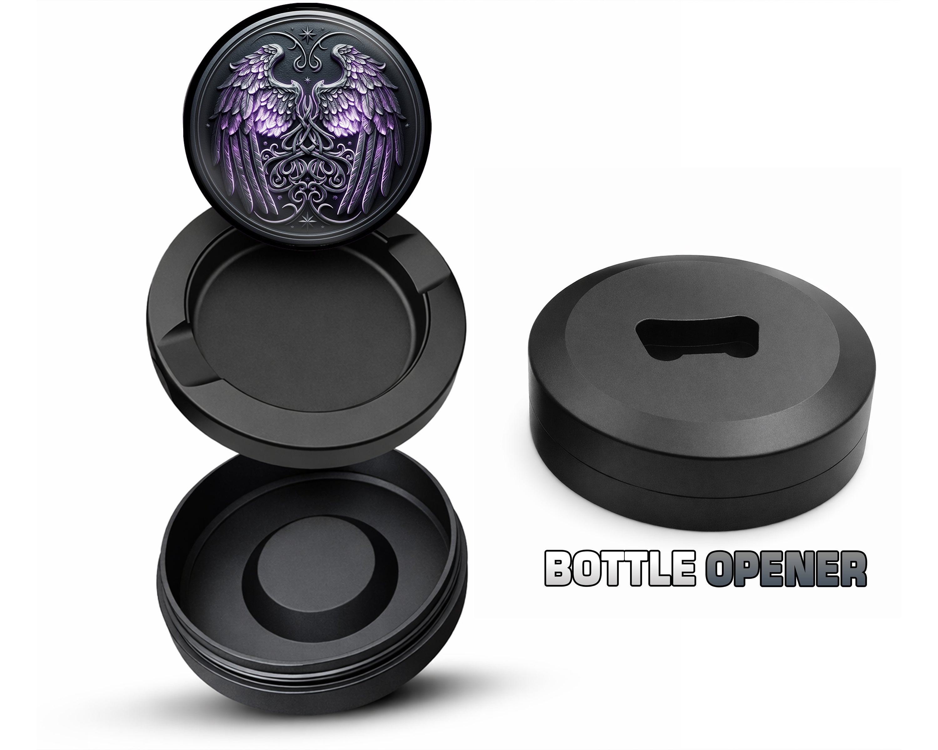 Celestial Wings Knotwork Crest Snus Storage Case Bottle Opener