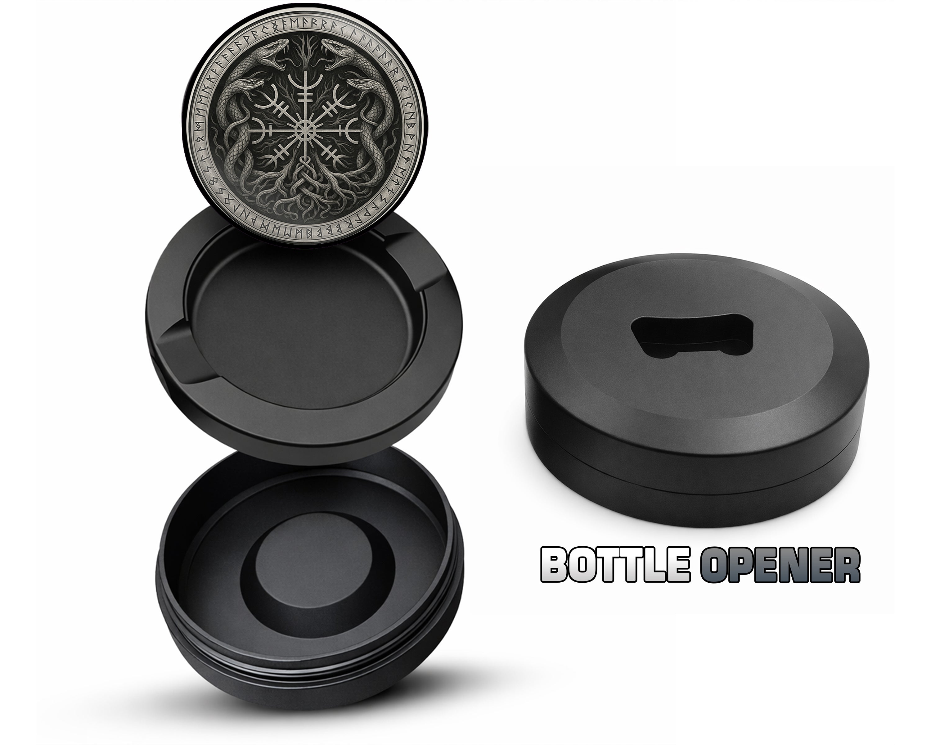 Runic Serpents Norse Sigil Snus Storage Case Bottle Opener