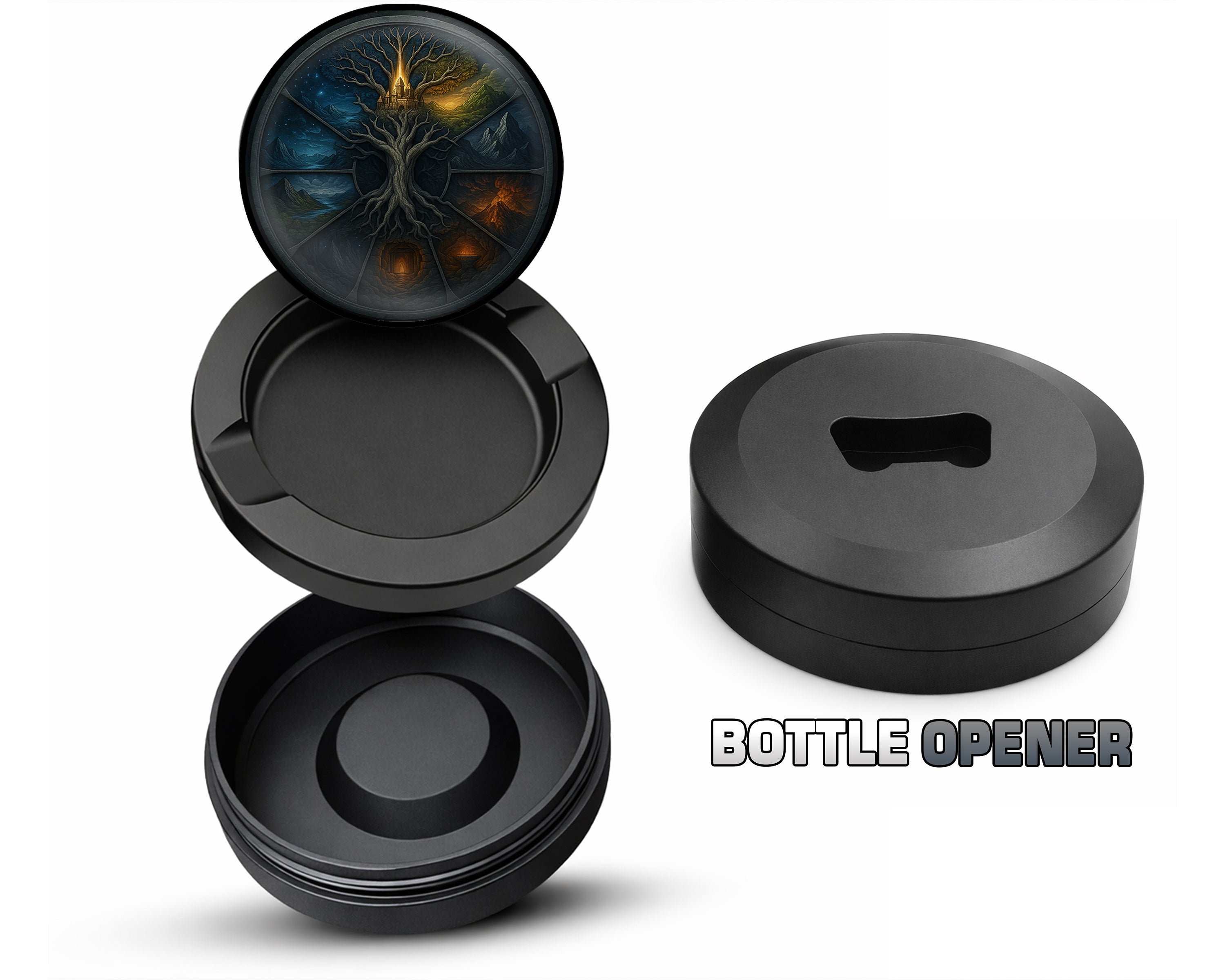 Yggdrasil Nine Realms Wheel Snus Storage Case Bottle Opener