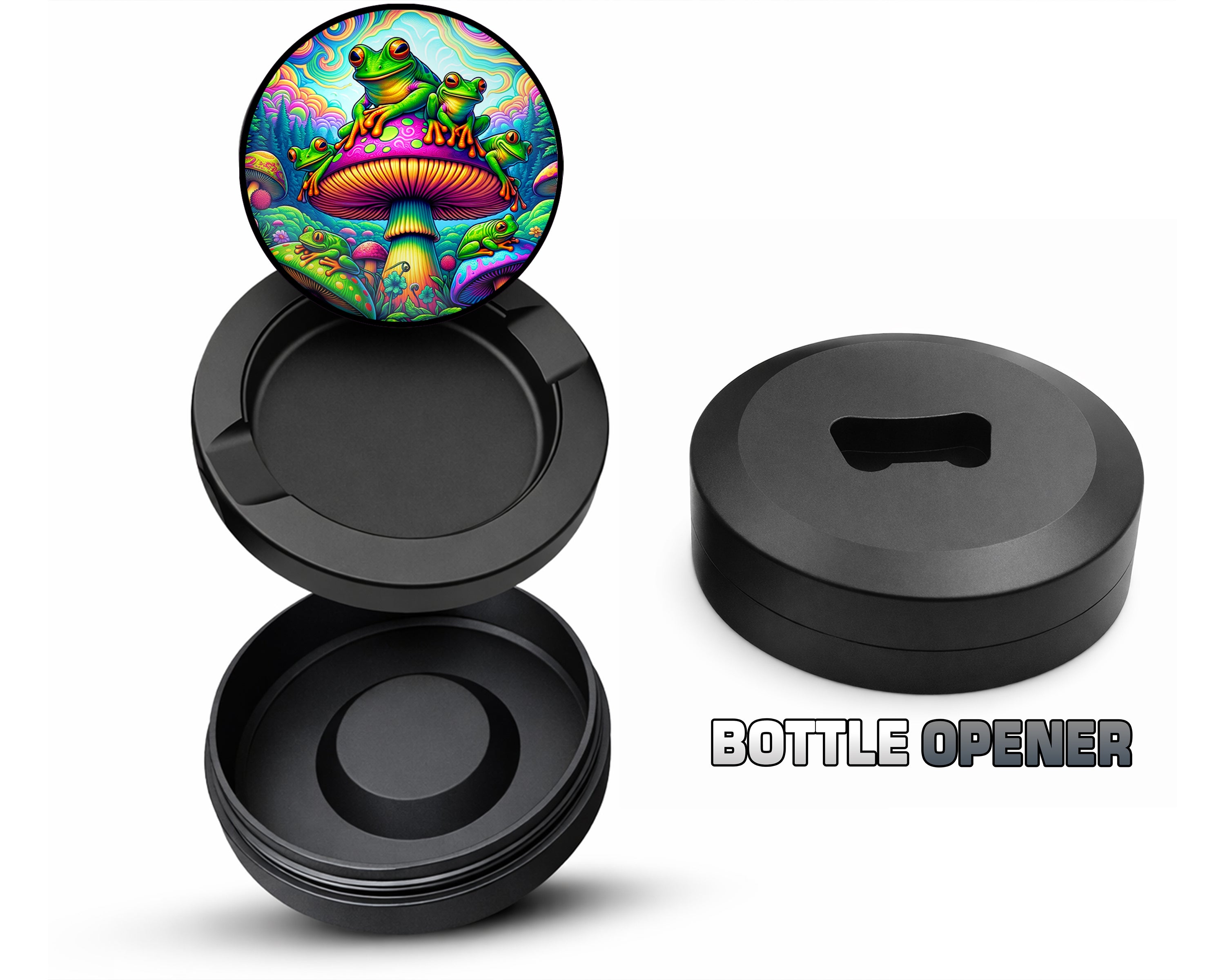 Trippy Mushroom Frog Snus Storage Case Bottle Opener
