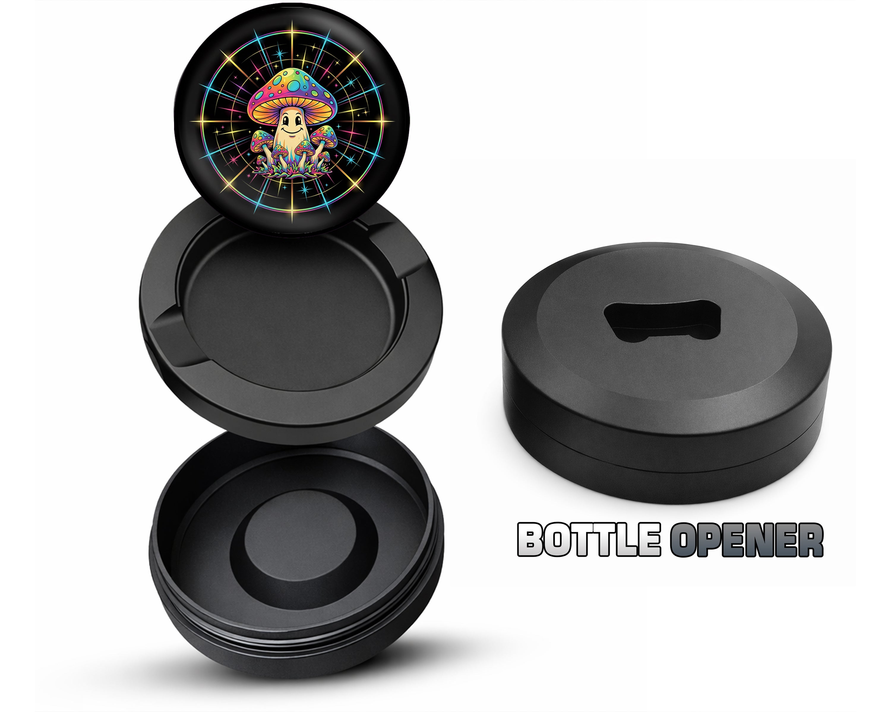 Trippy Rainbow Mushroom Crew Snus Storage Case Bottle Opener