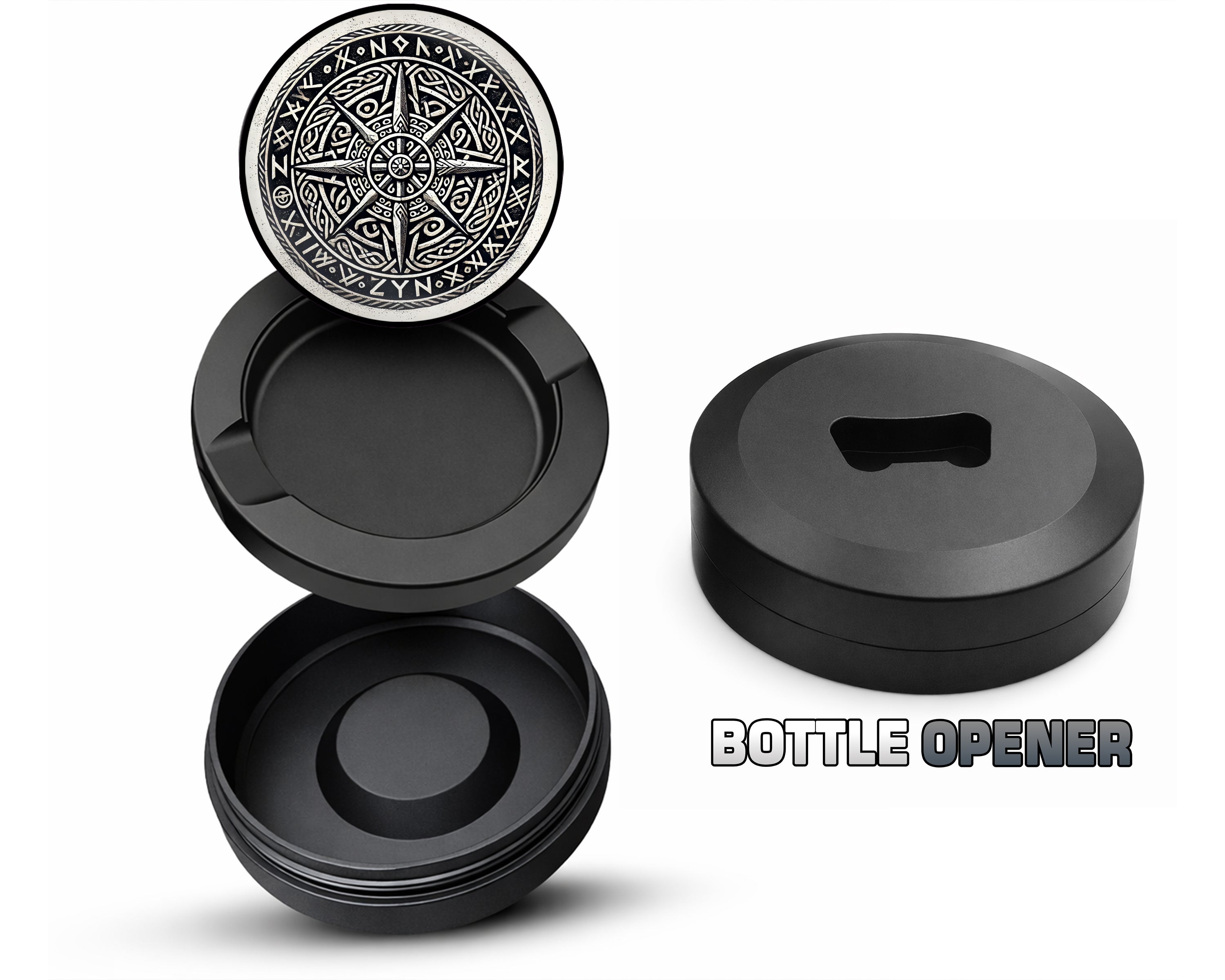 Nordic Compass Rune Emblem Snus Storage Case Bottle Opener