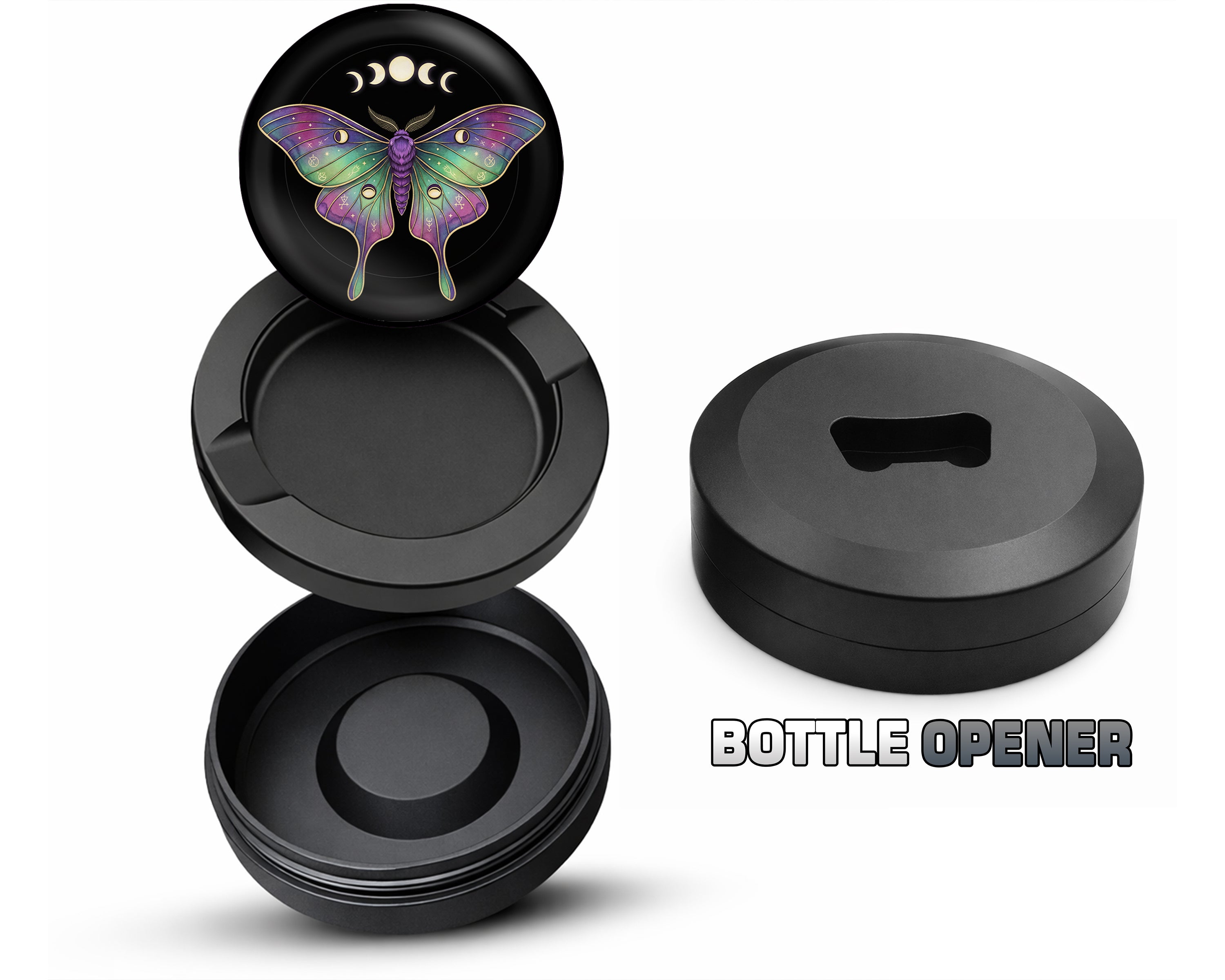 Lunar Phases Cosmic Moth Snus Storage Case Bottle Opener
