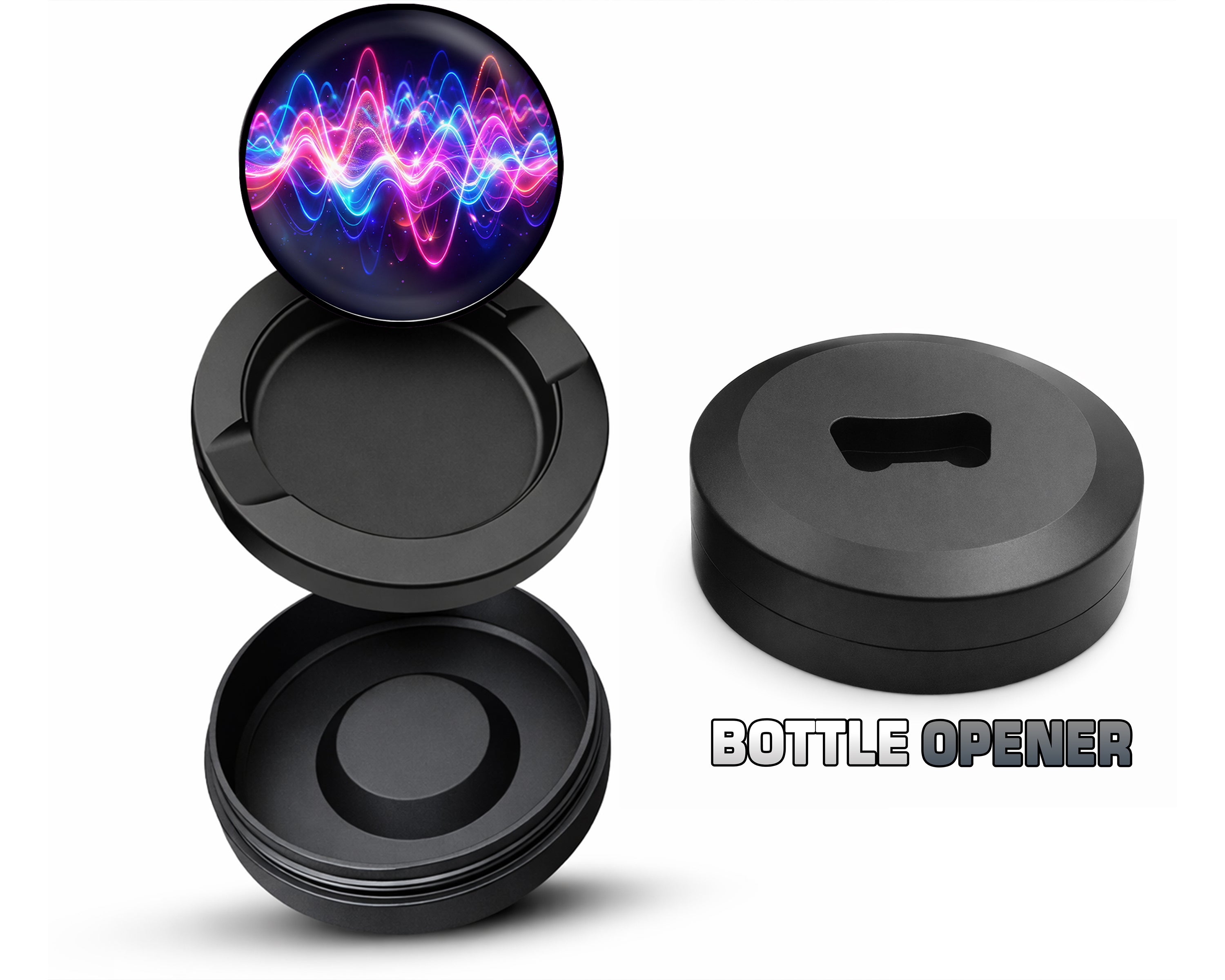 Neon Soundwave Vibes Audio Frequency Art Snus Storage Case Bottle Opener