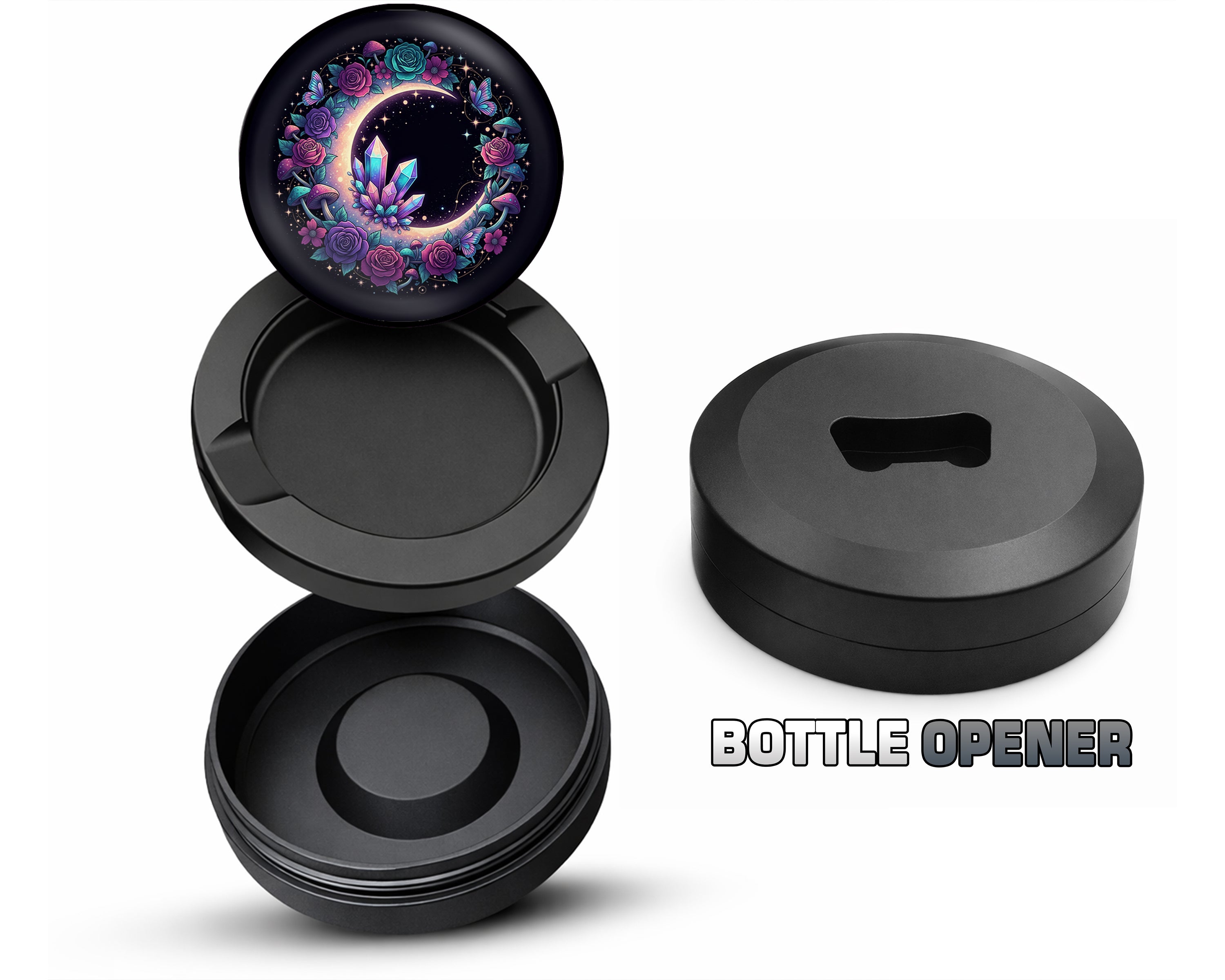 Floral Crescent Crystal Garden Snus Storage Case Bottle Opener