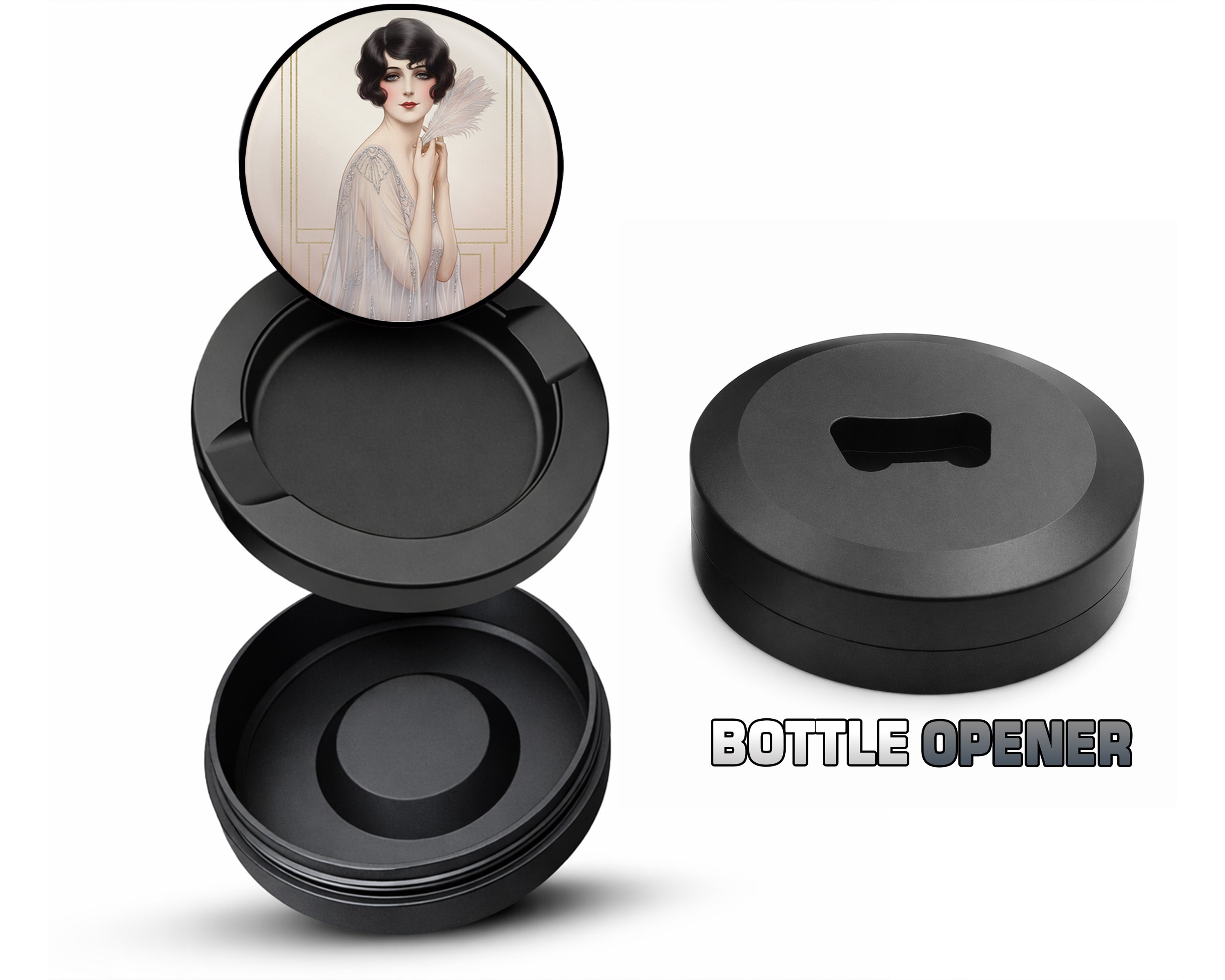 Elegant Deco Feather Muse Snus Storage Case Bottle Opener