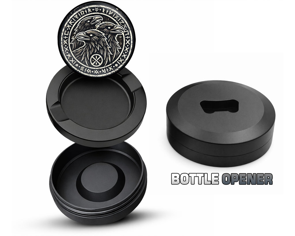 Norse Ravens Snus Holder, Huginn, Muninn, and Jack Snus Storage Case Bottle Opener