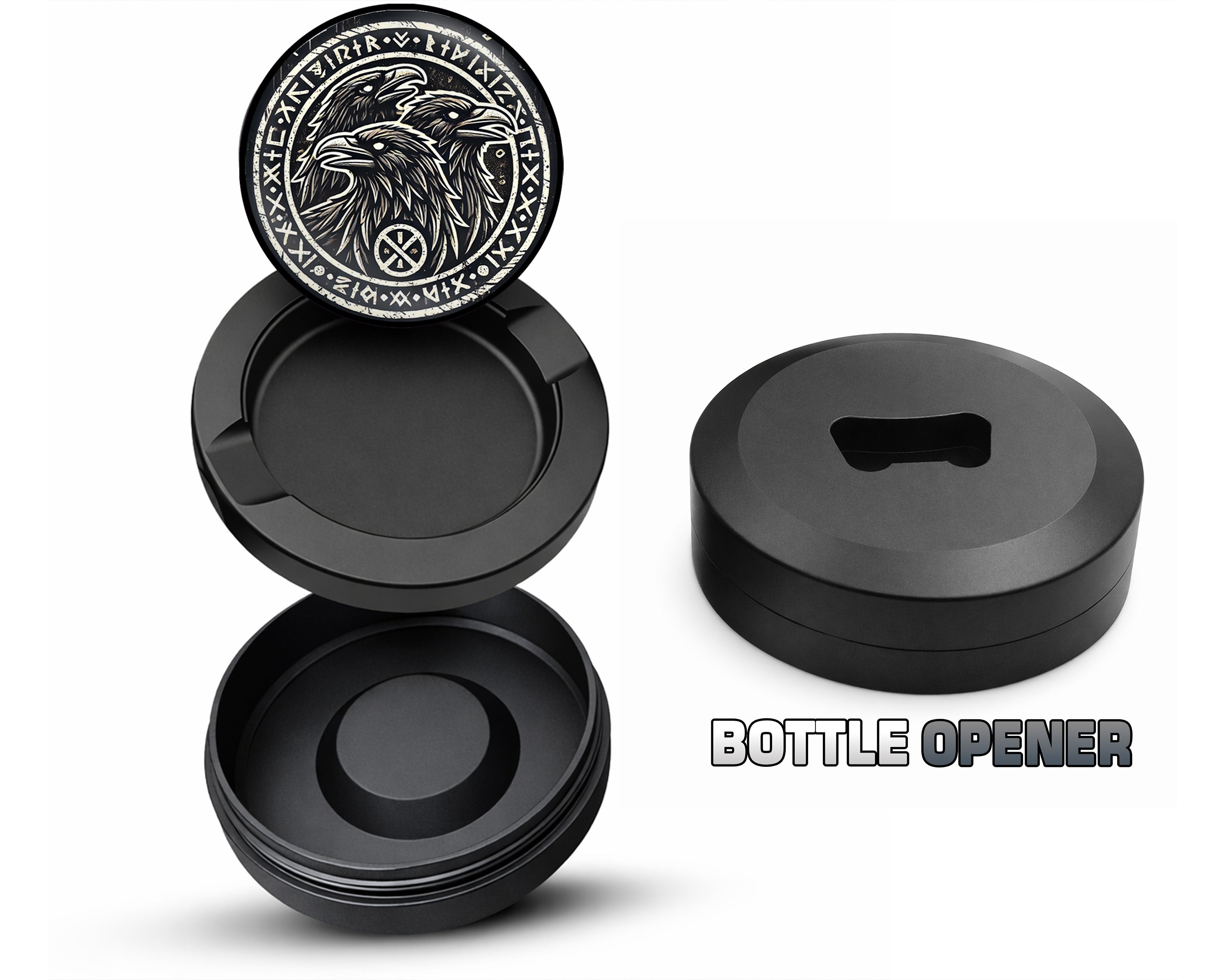 Norse Ravens Snus Holder, Huginn, Muninn, and Jack Snus Storage Case Bottle Opener