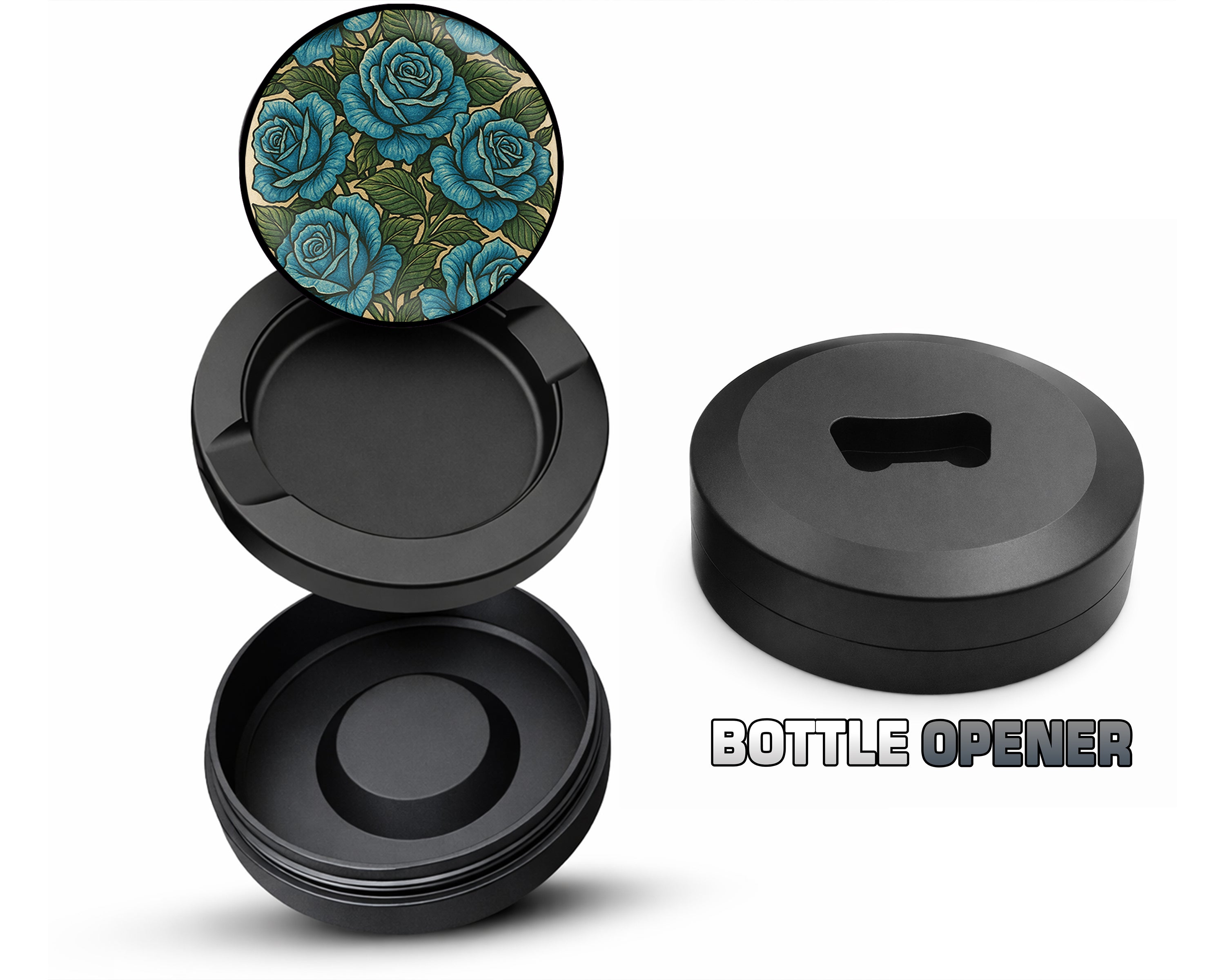 Blue Vintage Rose Pattern Traditional Style Snus Storage Case Bottle Opener