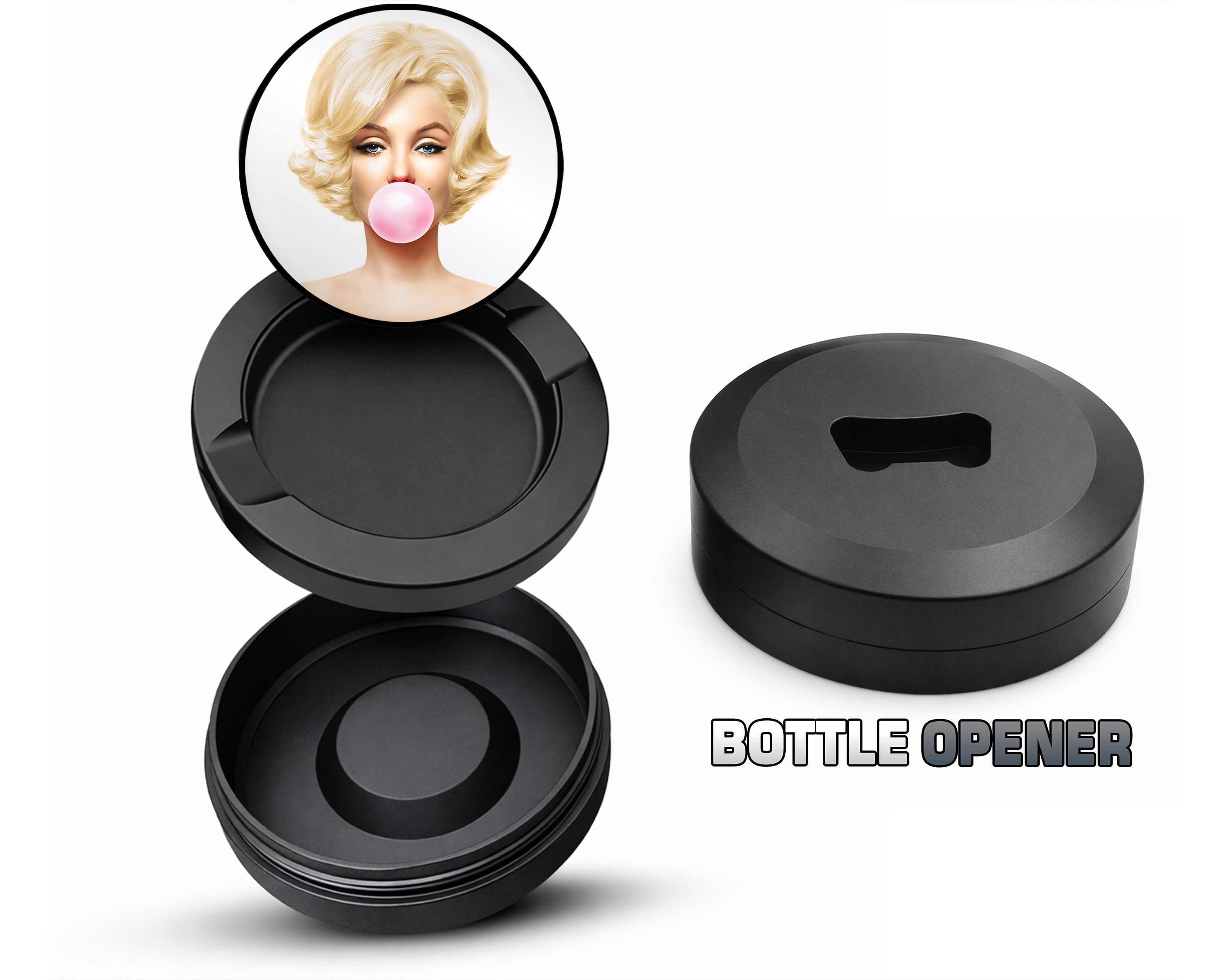 Marilyn Monroe with Pink Bubble Gum Snus Storage Case Bottle Opener