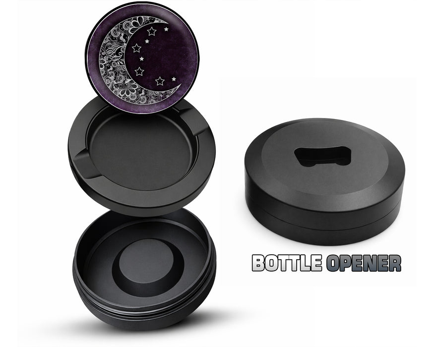 Purple Crescent Moon and Stars Snus Storage Case Bottle Opener