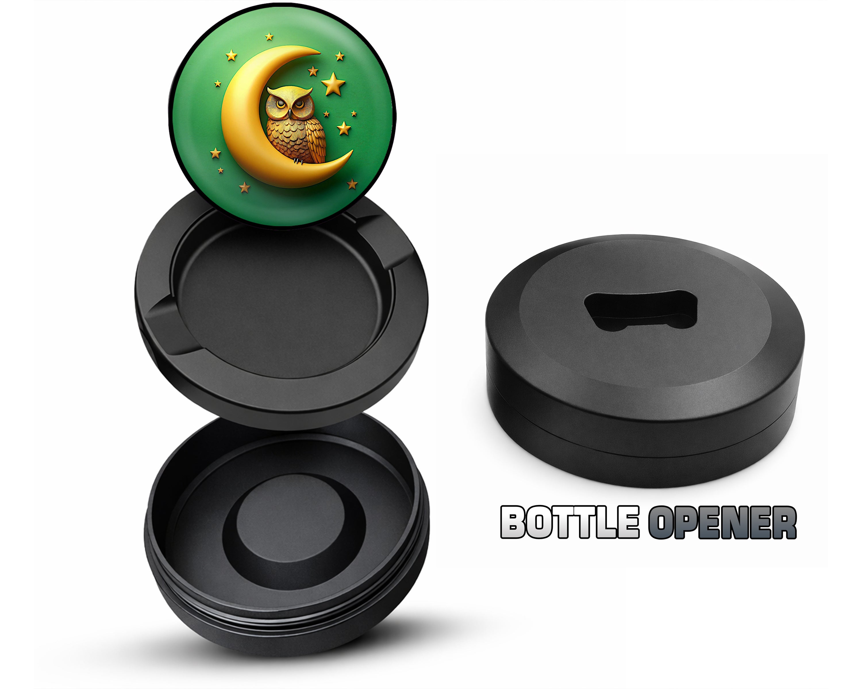 Owl Perched On A Golden Moon Snus Storage Case Bottle Opener