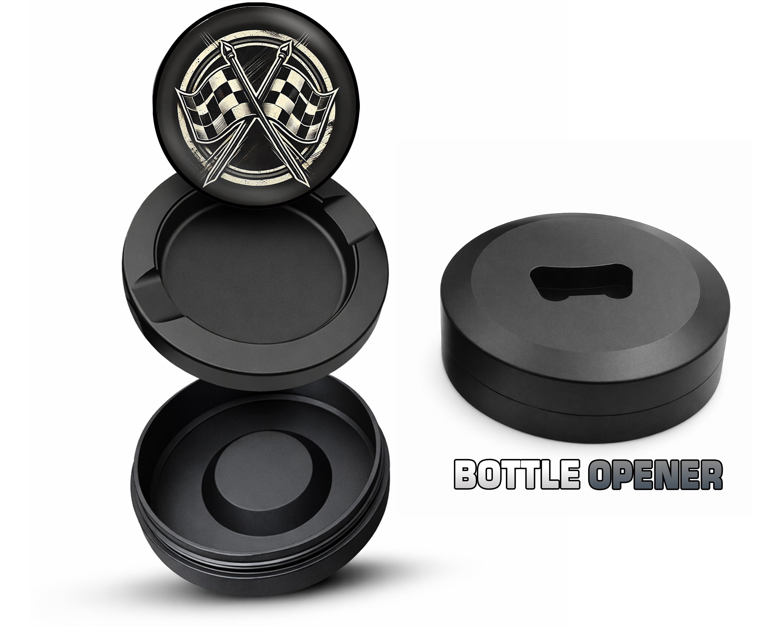 Racing Checkered Flag Snus Storage Case Bottle Opener