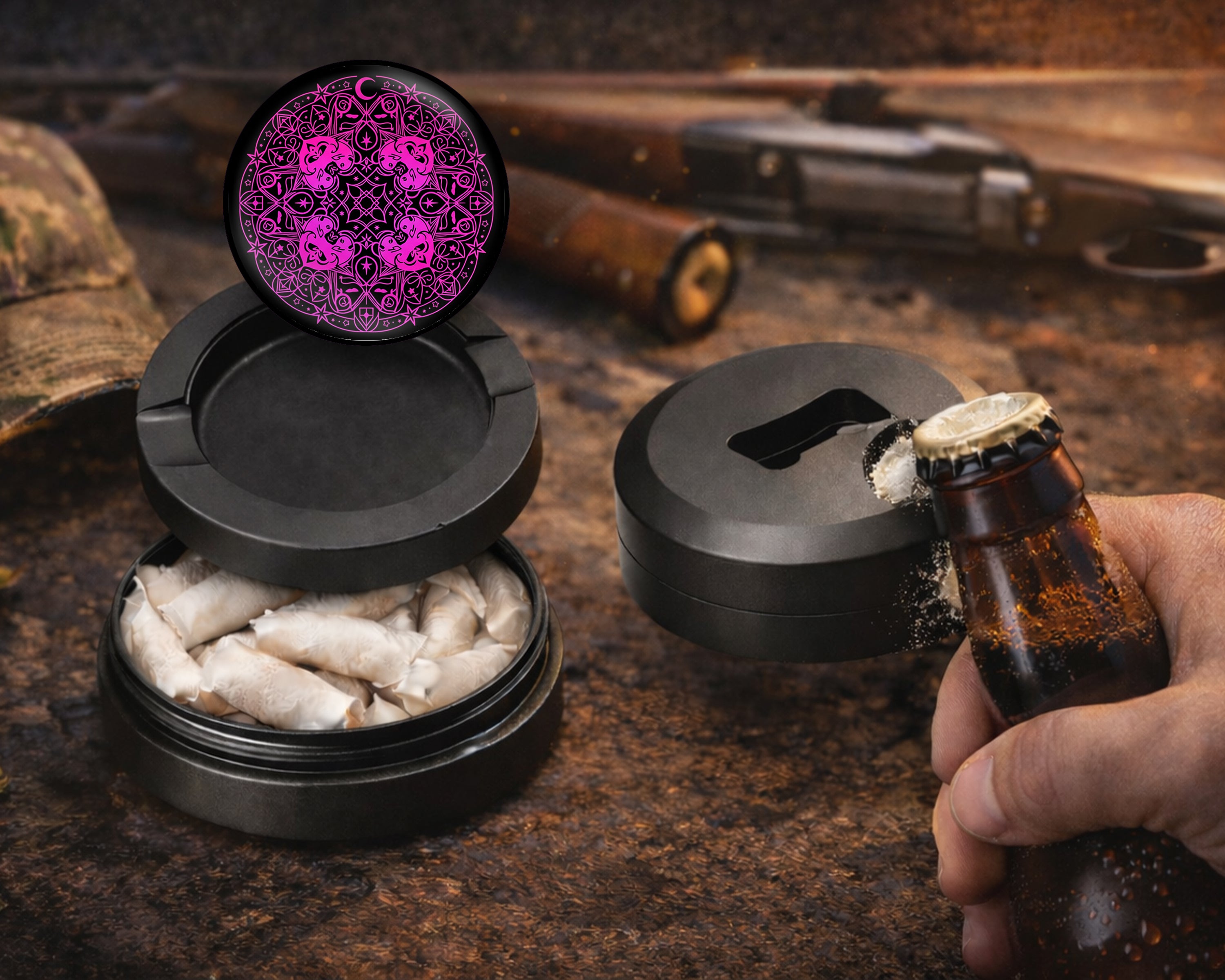 Witchy Cosmic Sigil Mandala Snus Storage Case Bottle Opener