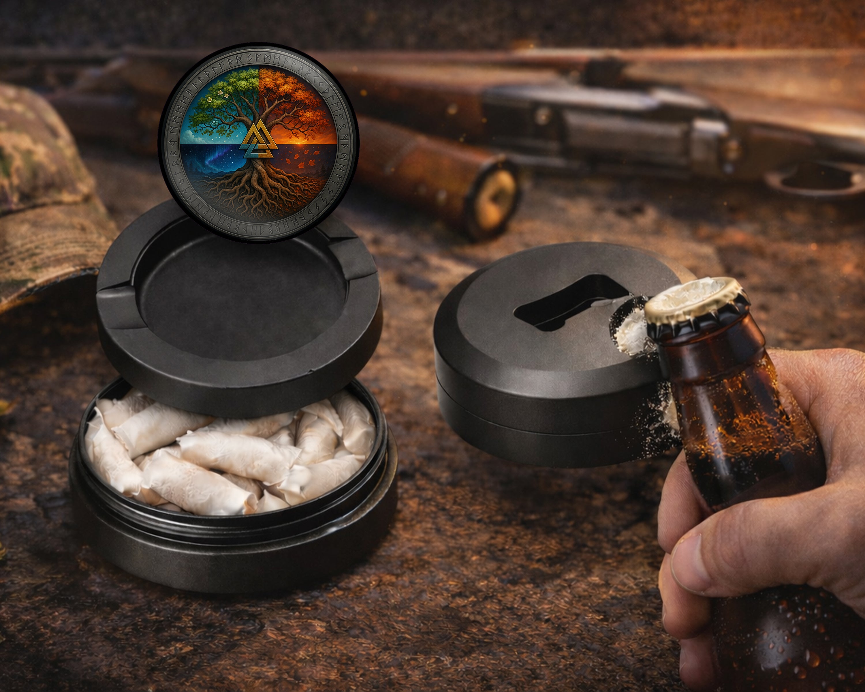 Valknut Tree of Seasons Snus Storage Case Bottle Opener