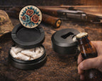 Traditional Red Rose Tattoo Design on Beige Snus Storage Case Bottle Opener