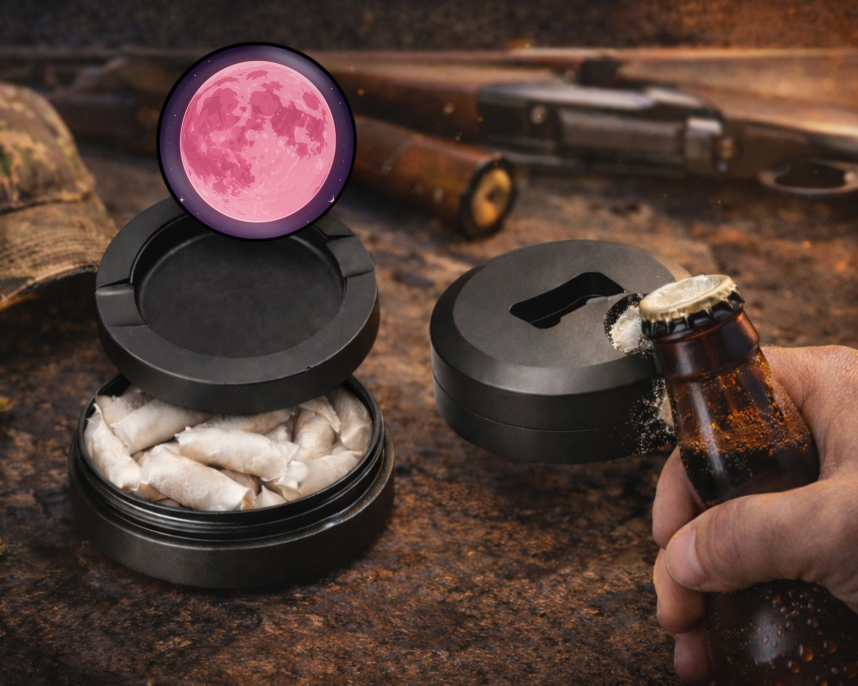 Anime Rose Pink Full Moon Aesthetic Snus Storage Case Bottle Opener