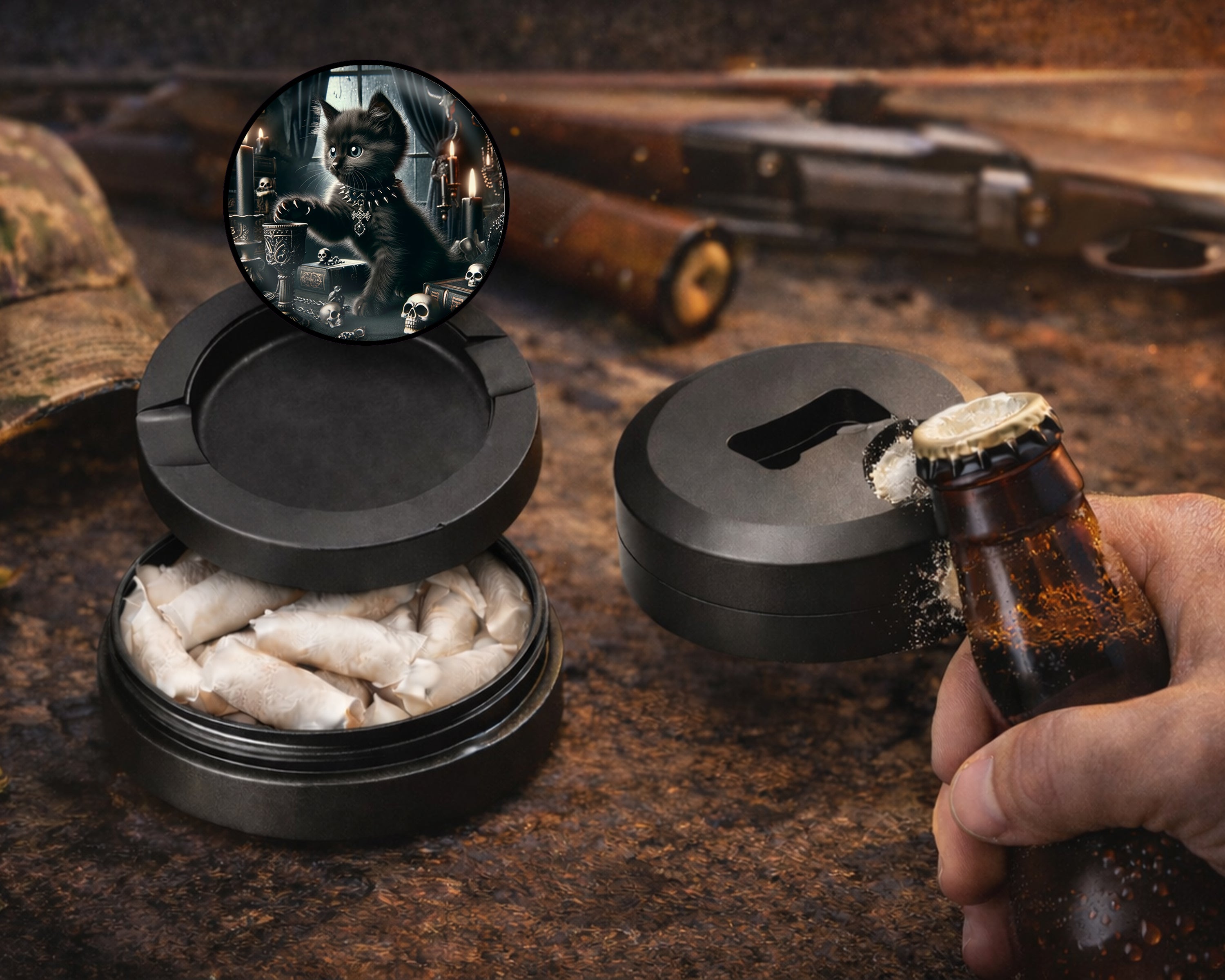 Goth Kitten, Whimsigoth Cat Snus Storage Case Bottle Opener