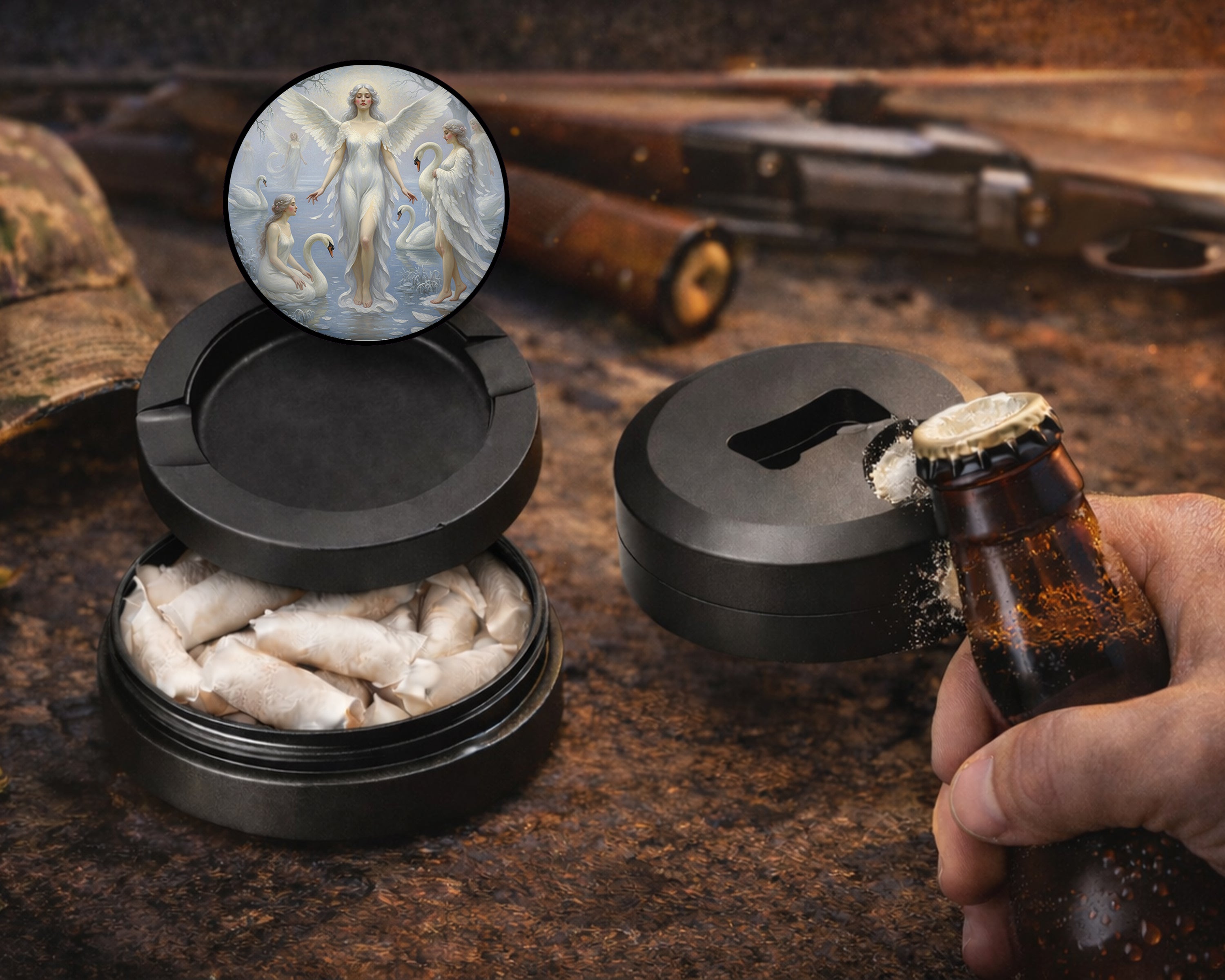 Celestial Swan Lake Angels Snus Storage Case Bottle Opener