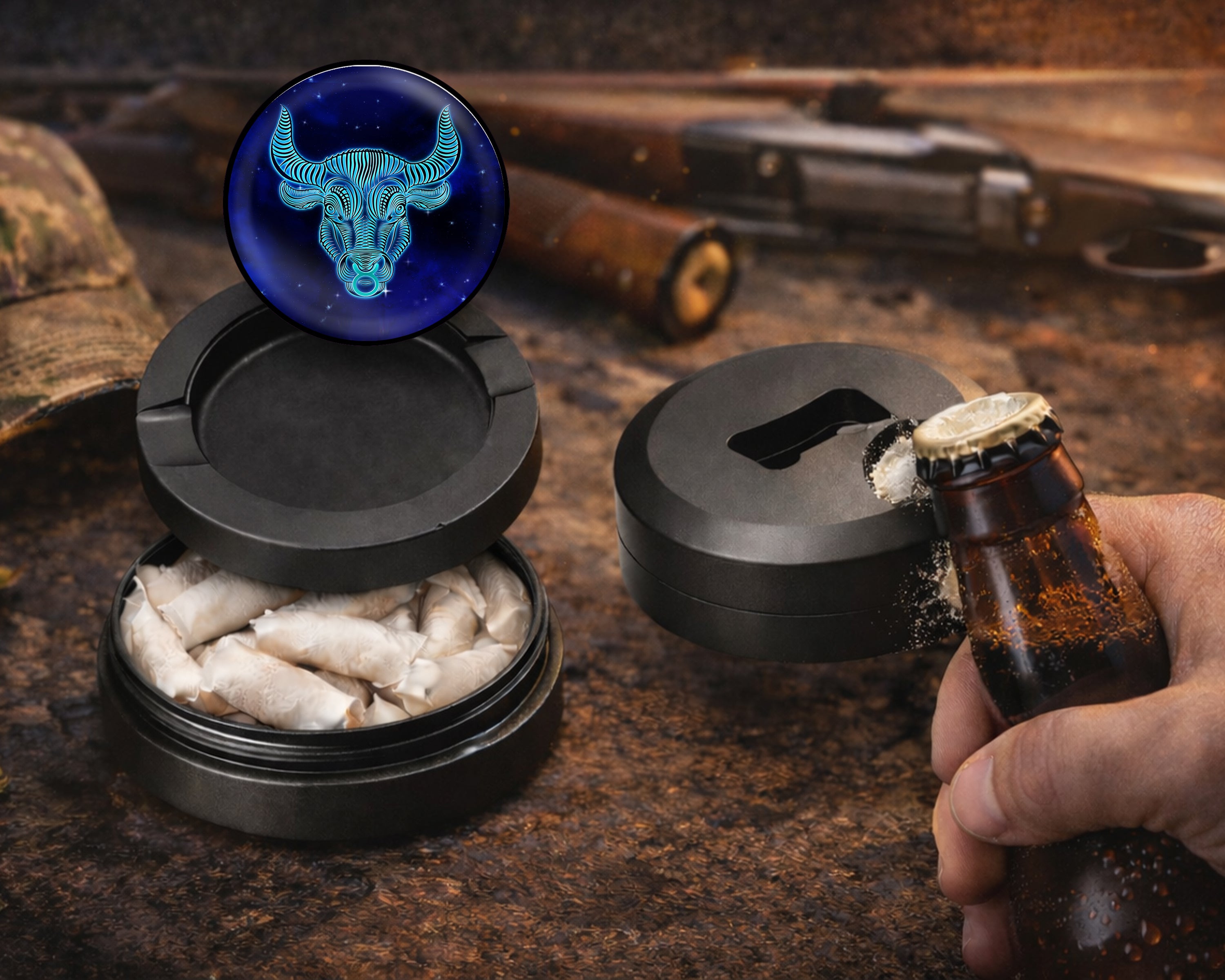Taurus Zodiac Grinder Snus Storage Case Bottle Opener