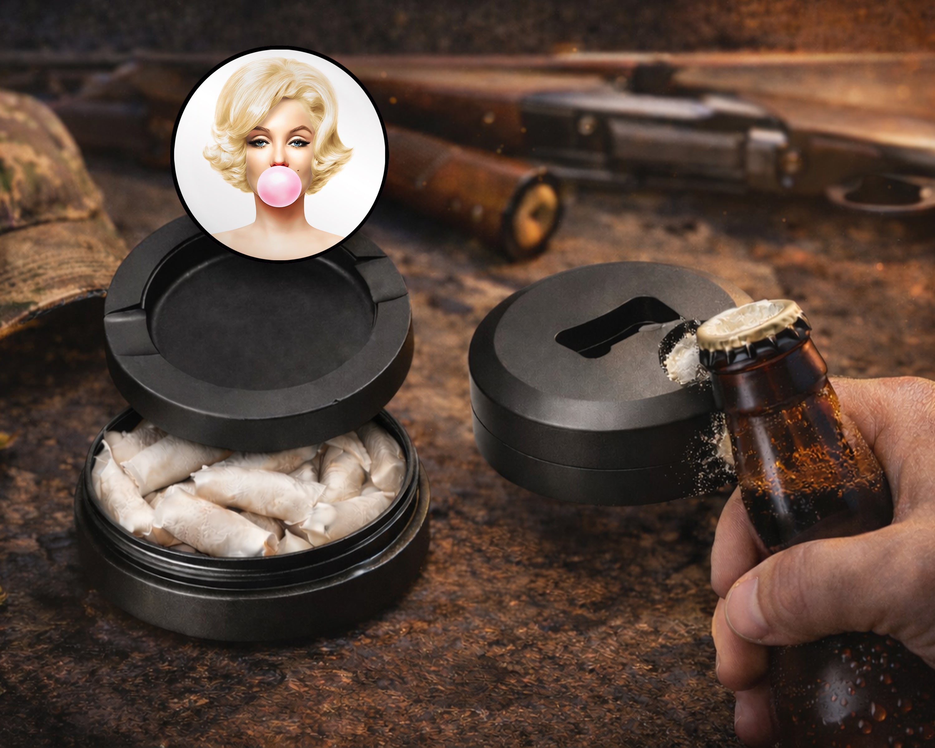 Marilyn Monroe with Pink Bubble Gum Snus Storage Case Bottle Opener