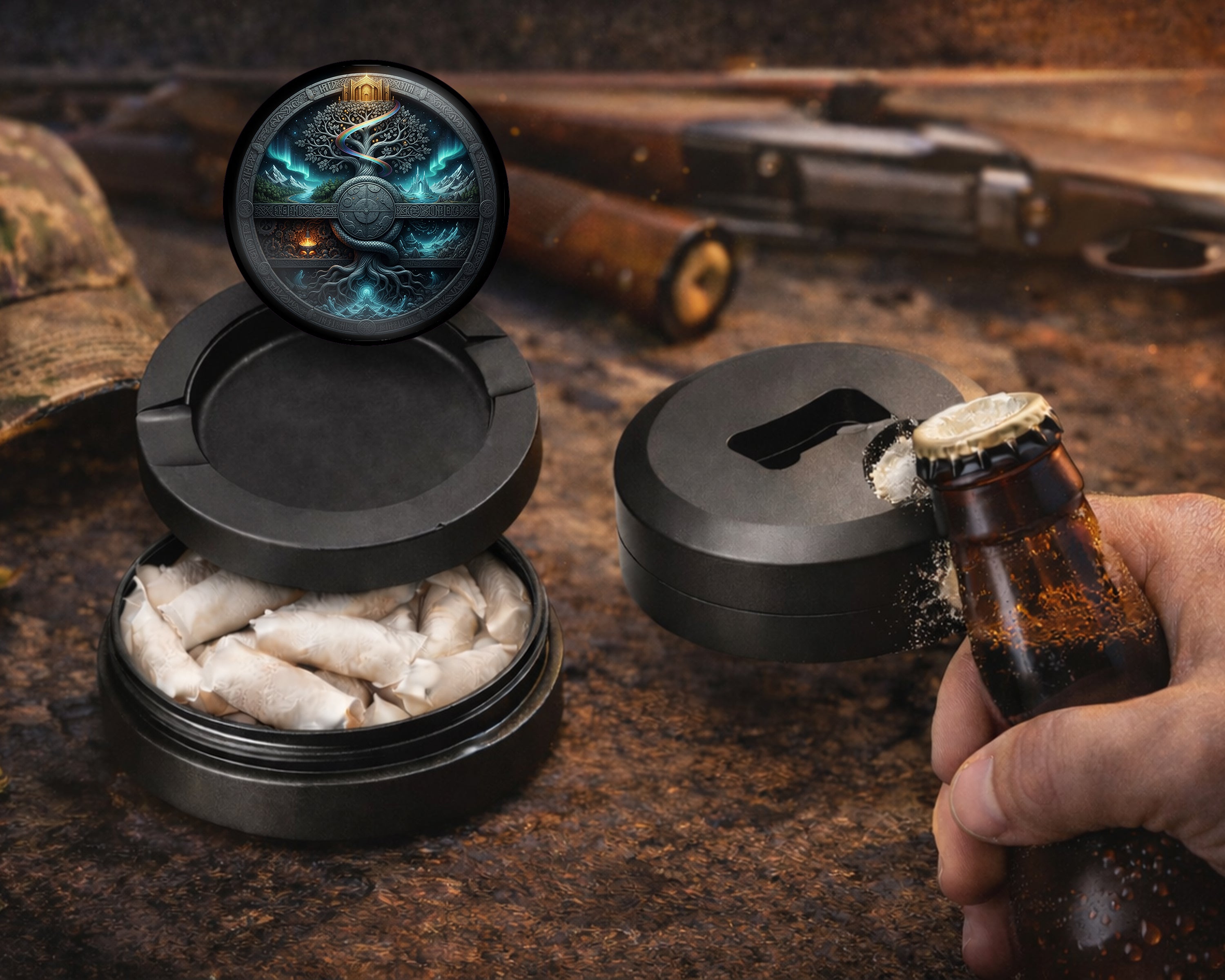 Yggdrasil Realms Cosmic Portal Snus Storage Case Bottle Opener