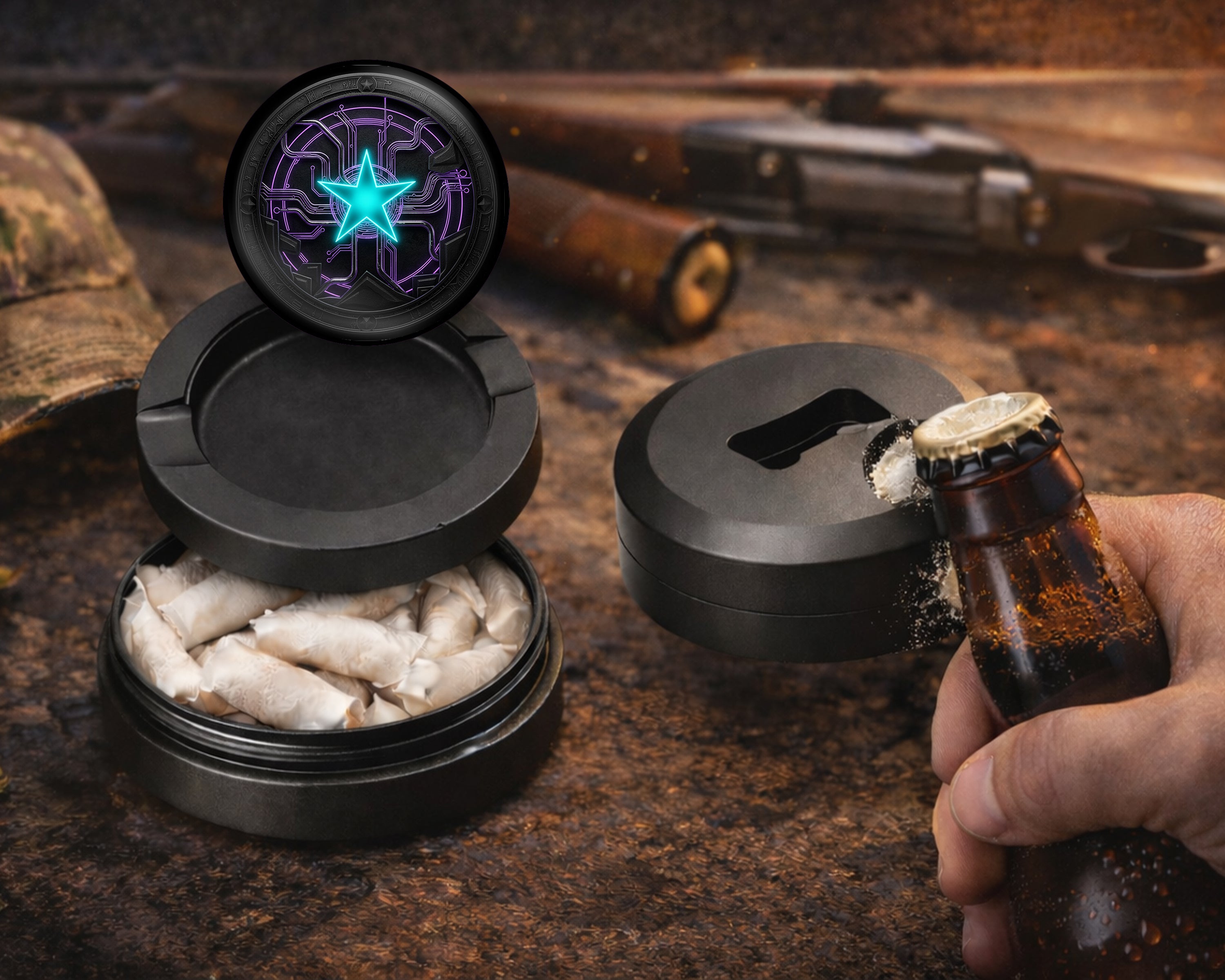 Neon Techno Star Circuit Snus Storage Case Bottle Opener