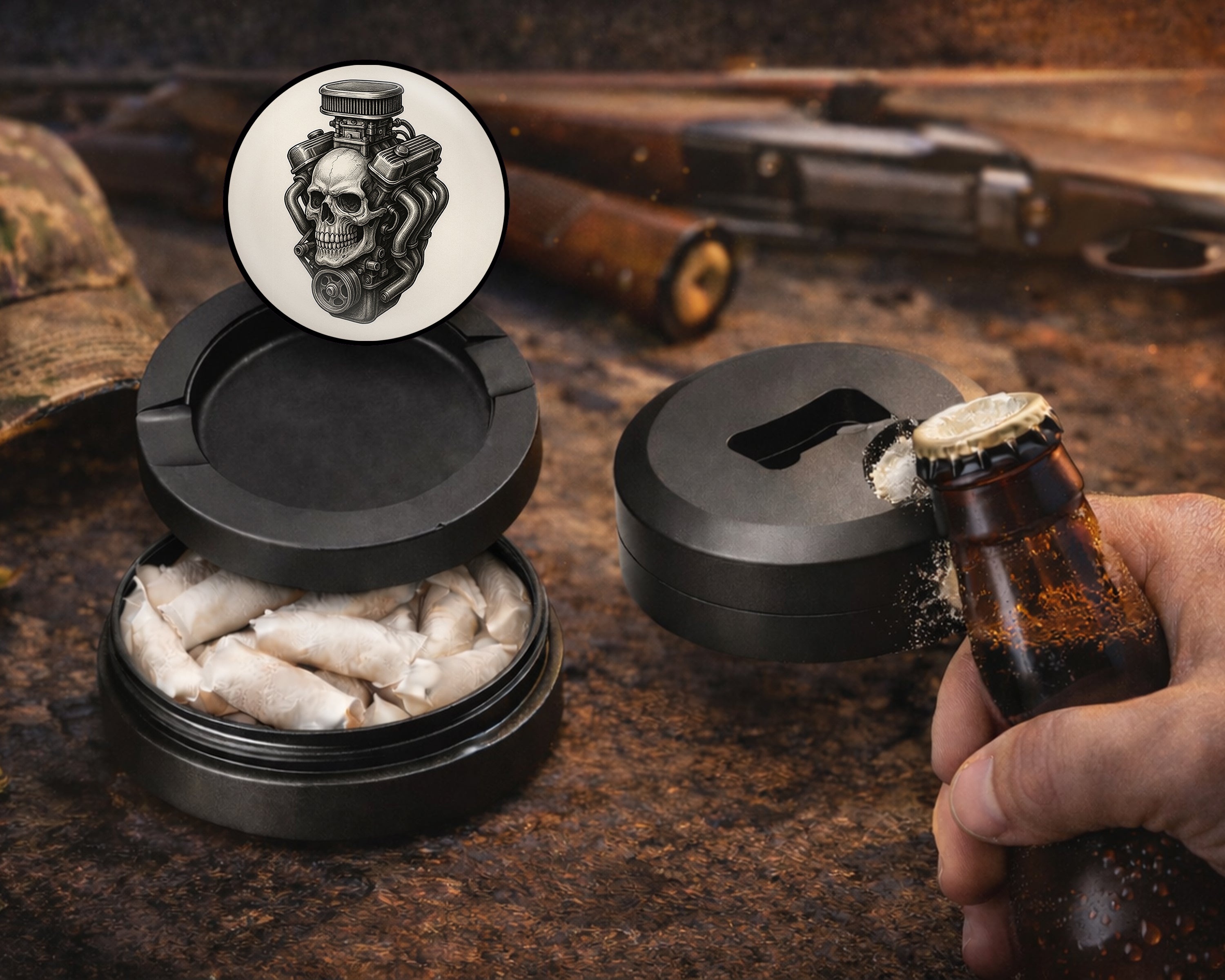 Skull Engine Mashup for Mechanics and Gearheads Snus Storage Case Bottle Opener