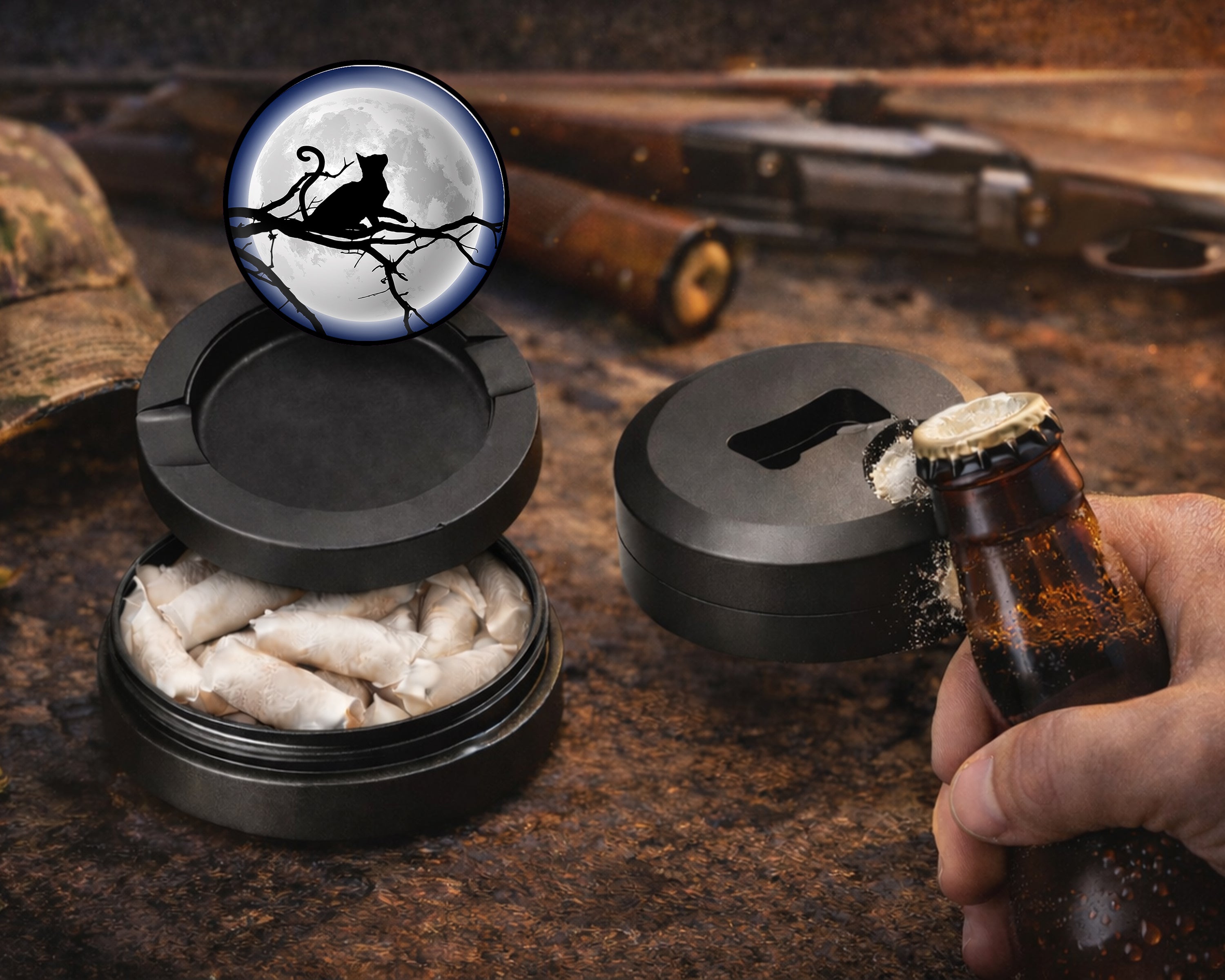 Cat With Full Moon Grinder Snus Storage Case Bottle Opener