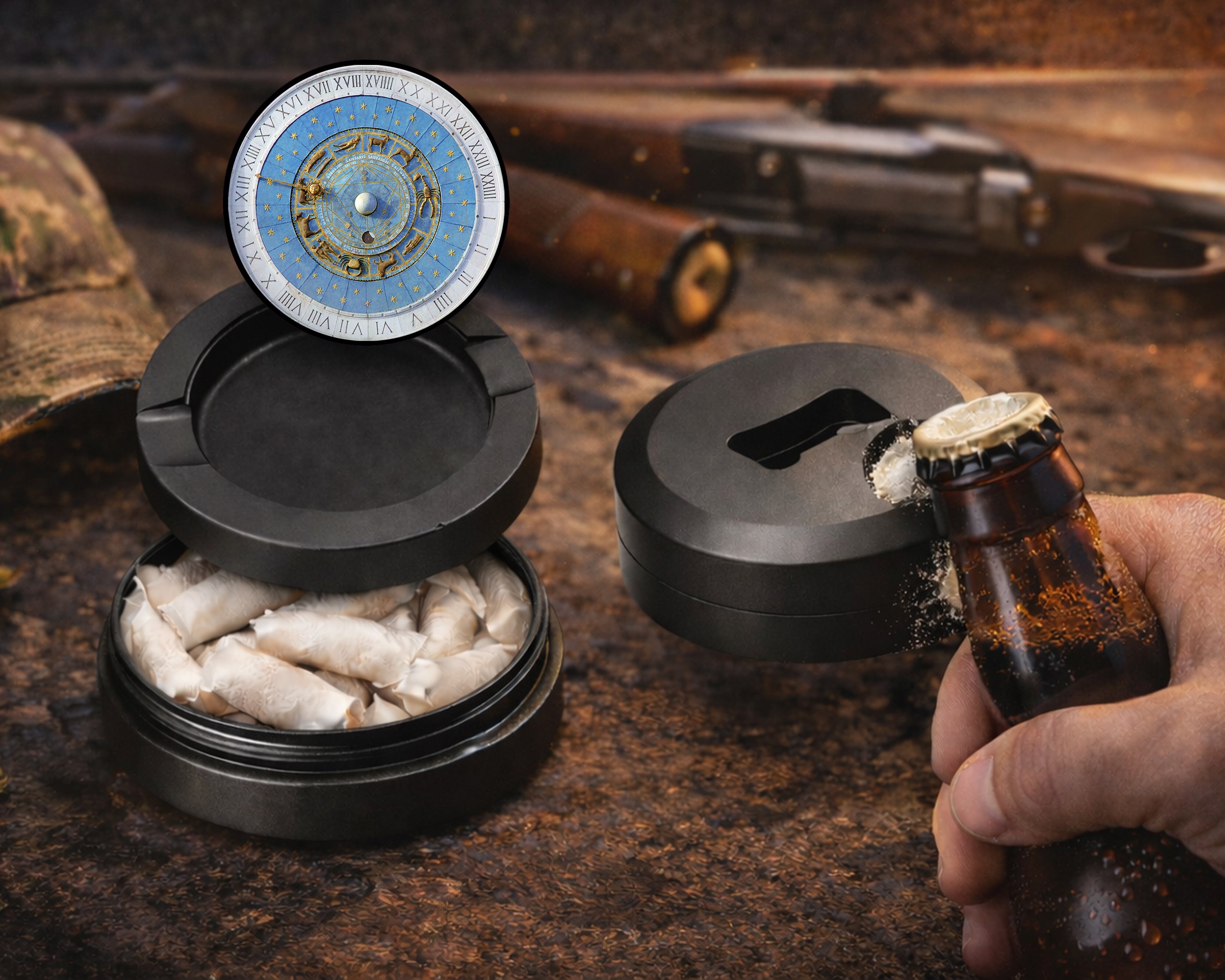 Astrological Zodiac Signs Clock Snus Storage Case Bottle Opener