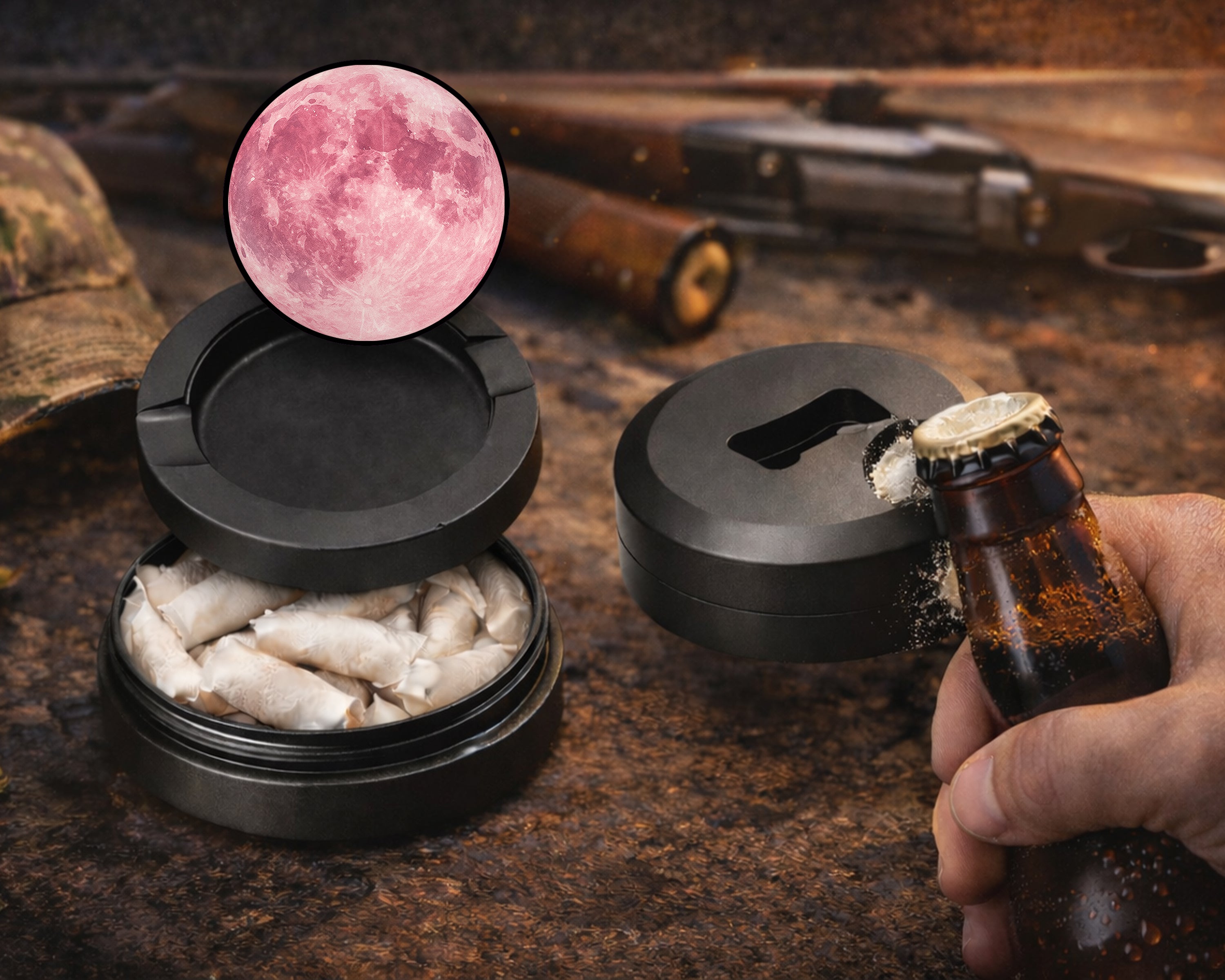 Soft Pink Moon Boho Celestial Vibes Snus Storage Case Bottle Opener