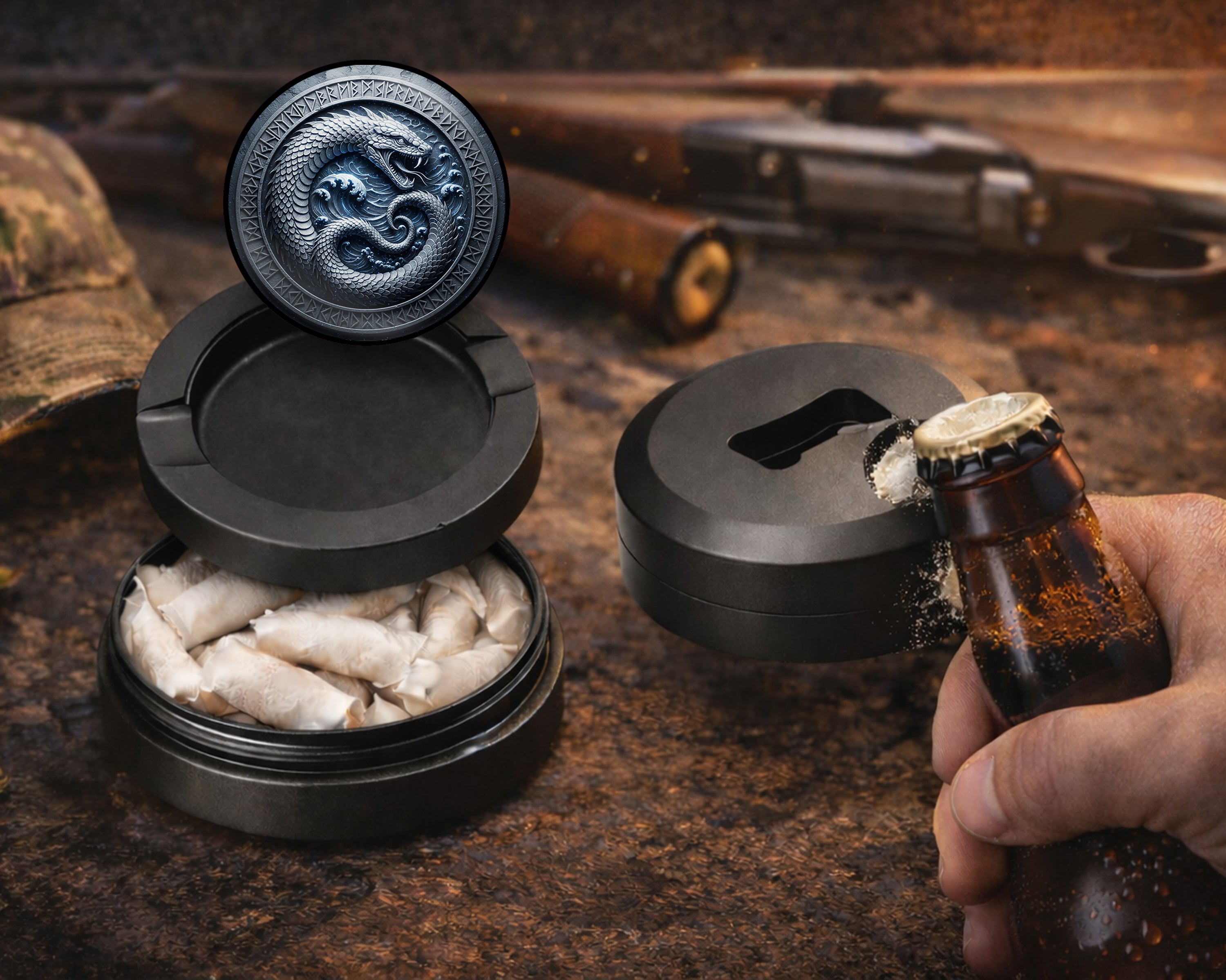 Oceanic Ouroboros Rune Circle Snus Storage Case Bottle Opener