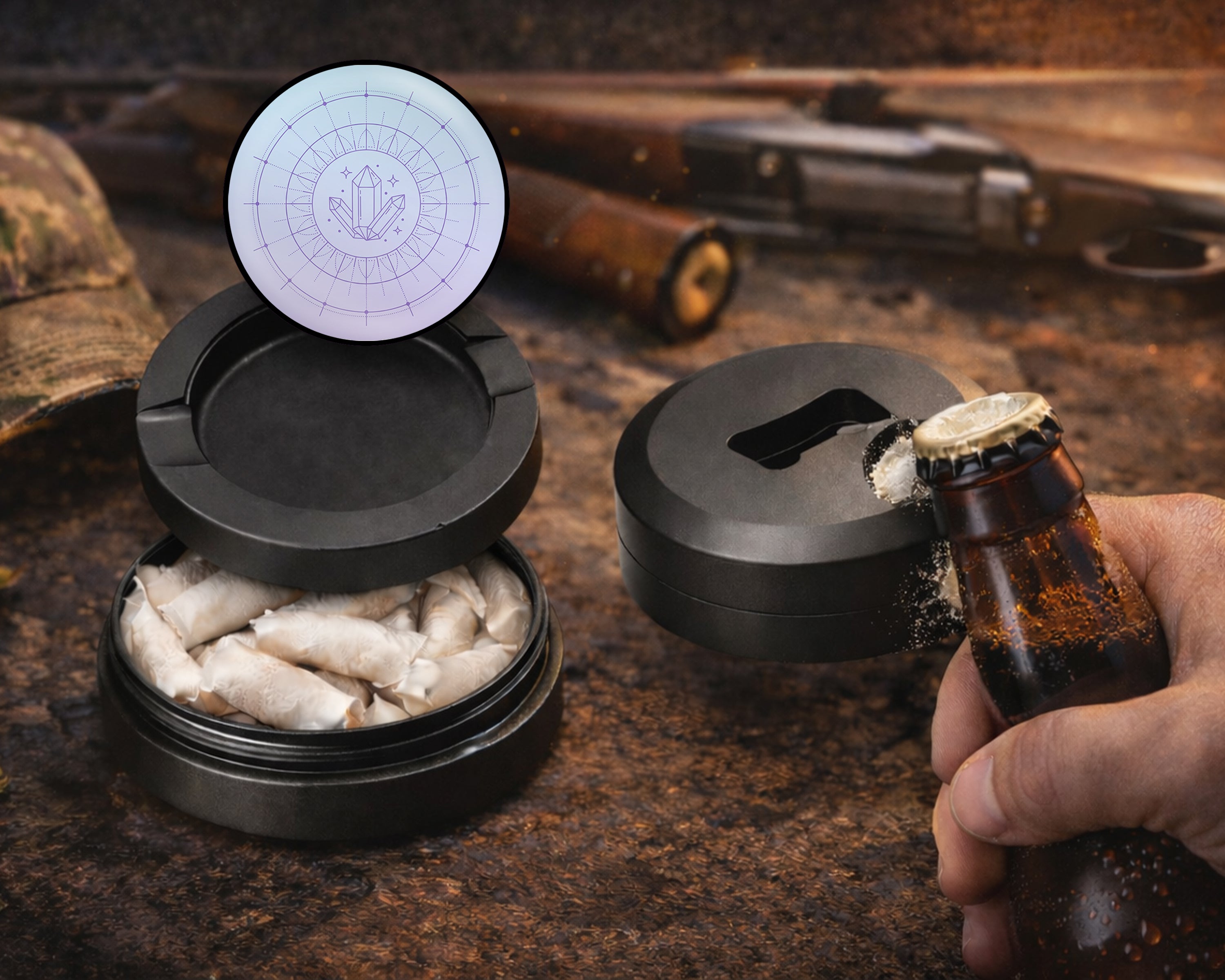 Celestial Crystal Energy Grid Snus Storage Case Bottle Opener