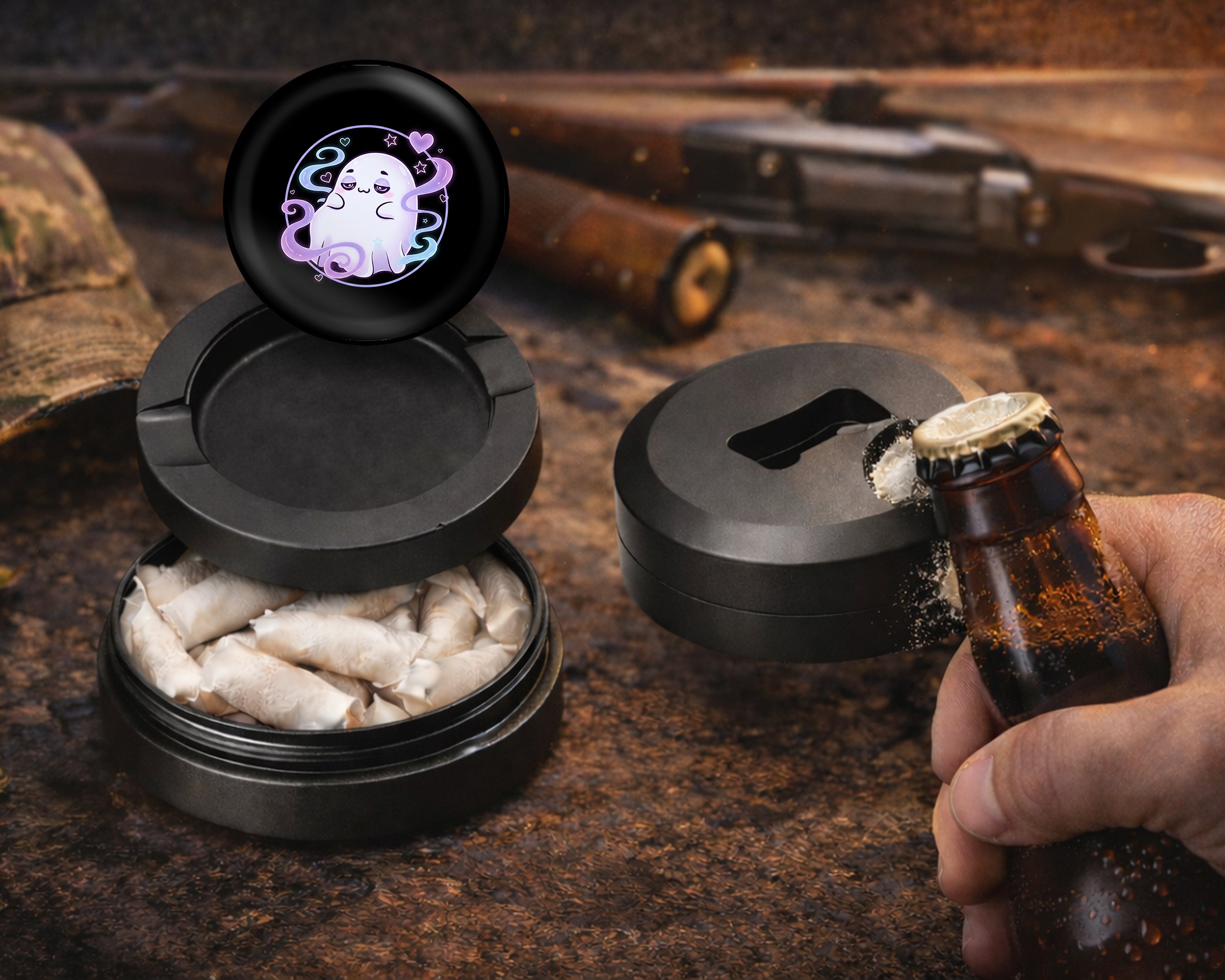 Cute Vaporwave Ghost Vibes Snus Storage Case Bottle Opener