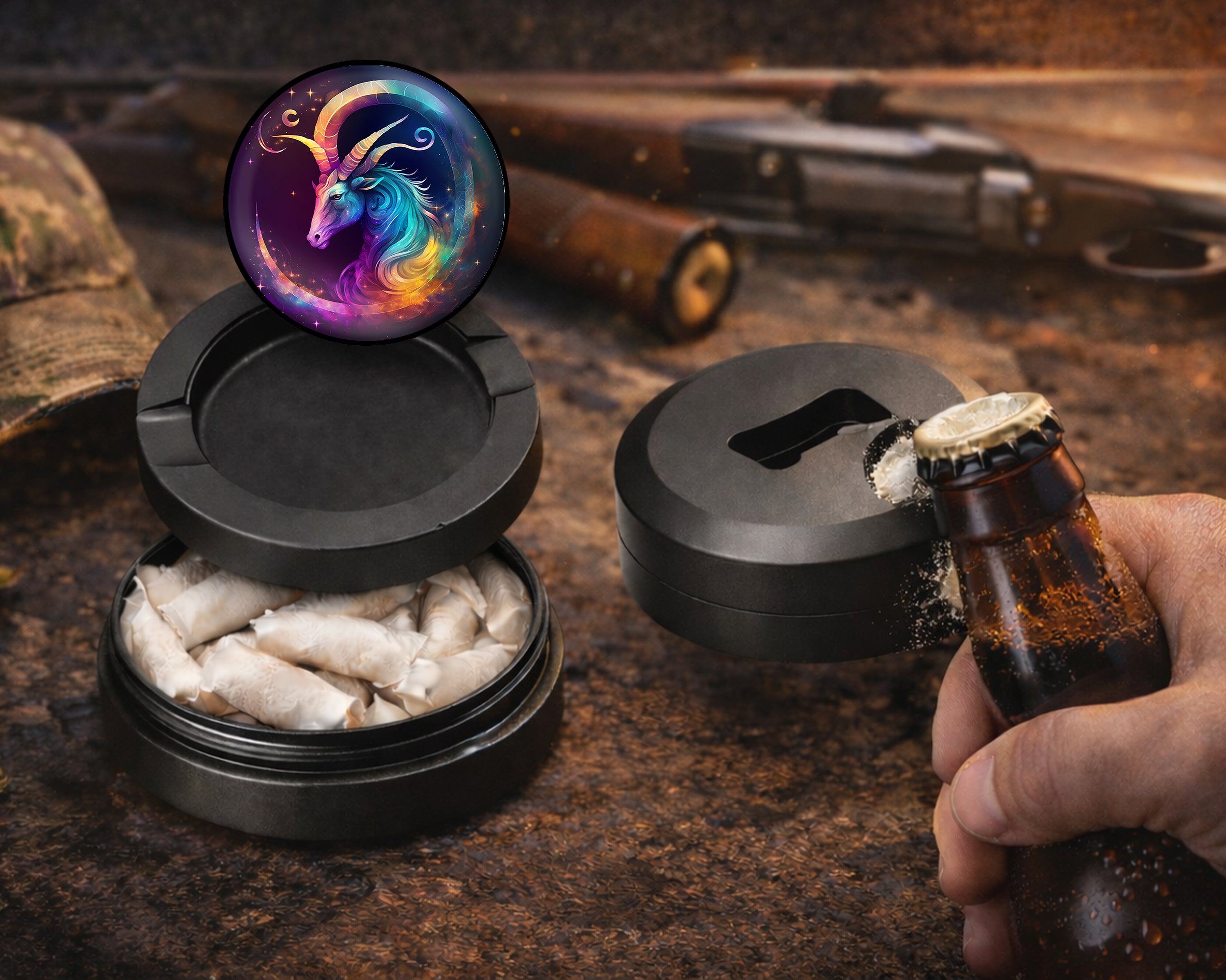 Capricorn Zodiac Goat Symbol Birth Sign Snus Storage Case Bottle Opener