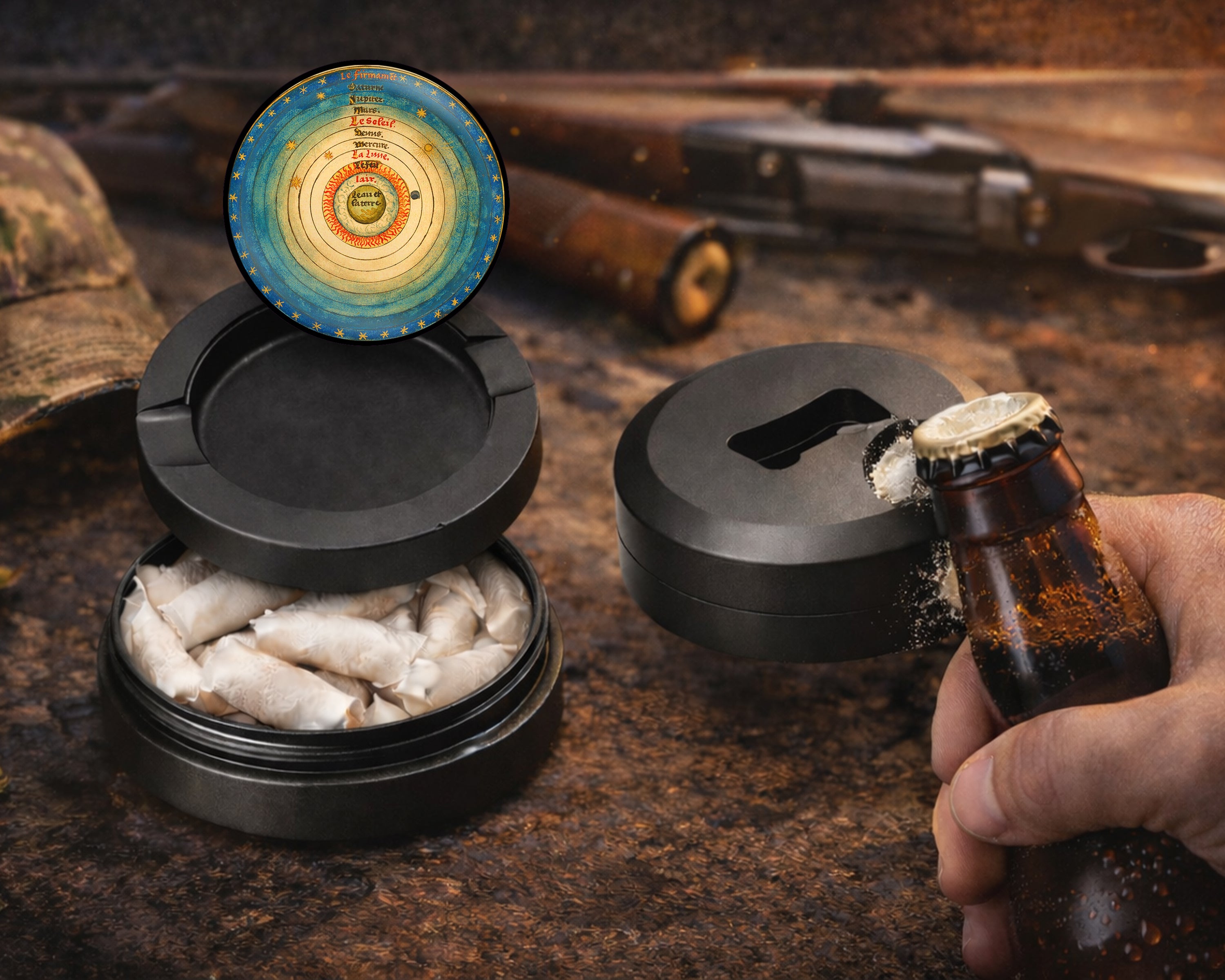 Geocentric Earth-Centered Cosmos Snus Storage Case Bottle Opener