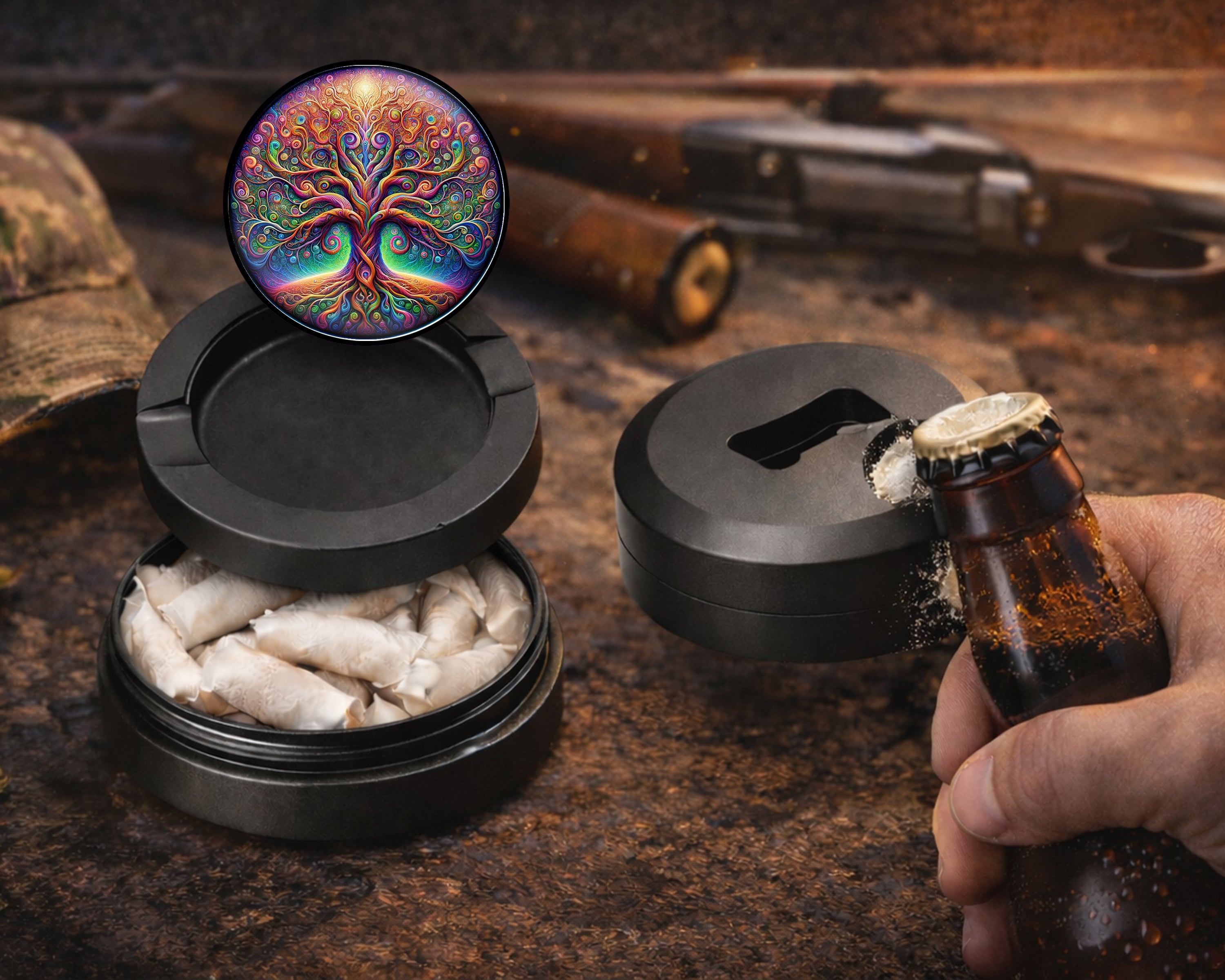 Psychedelic Tree Of Life Snus Storage Case Bottle Opener