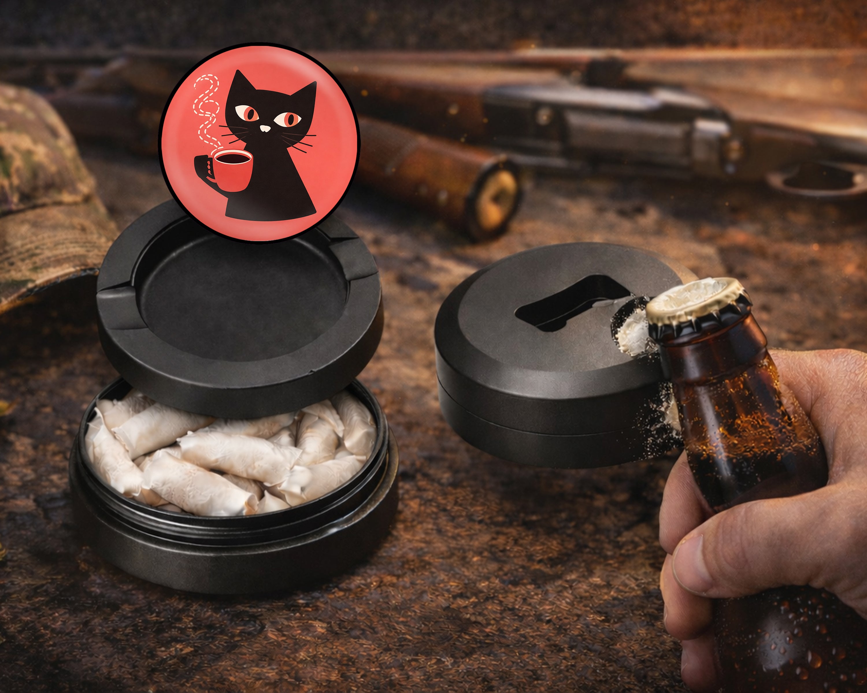 Retro Cat Minimalist Snus Storage Case Bottle Opener