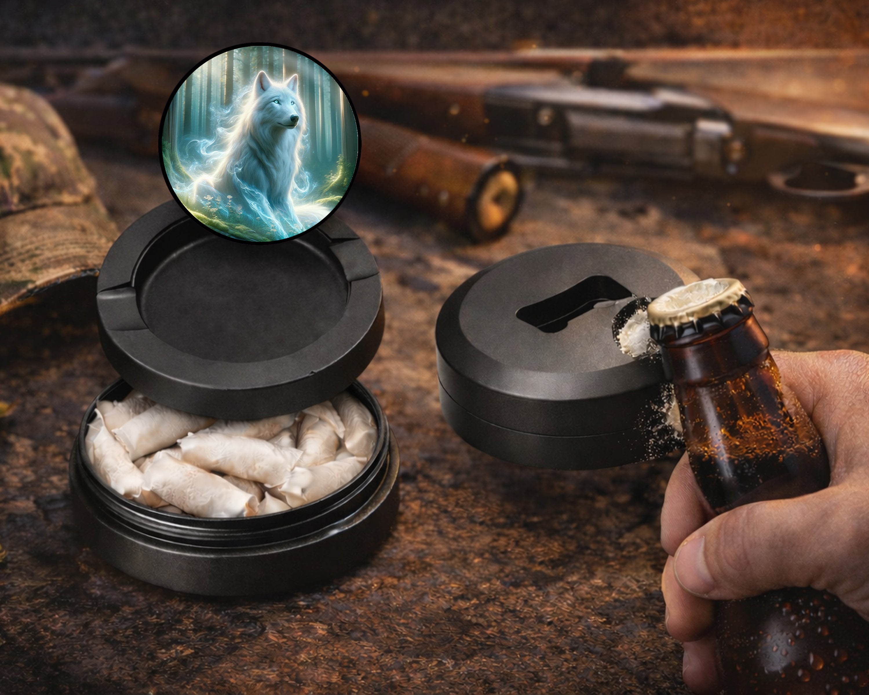Wolf In A Mystical Forest Snus Storage Case Bottle Opener